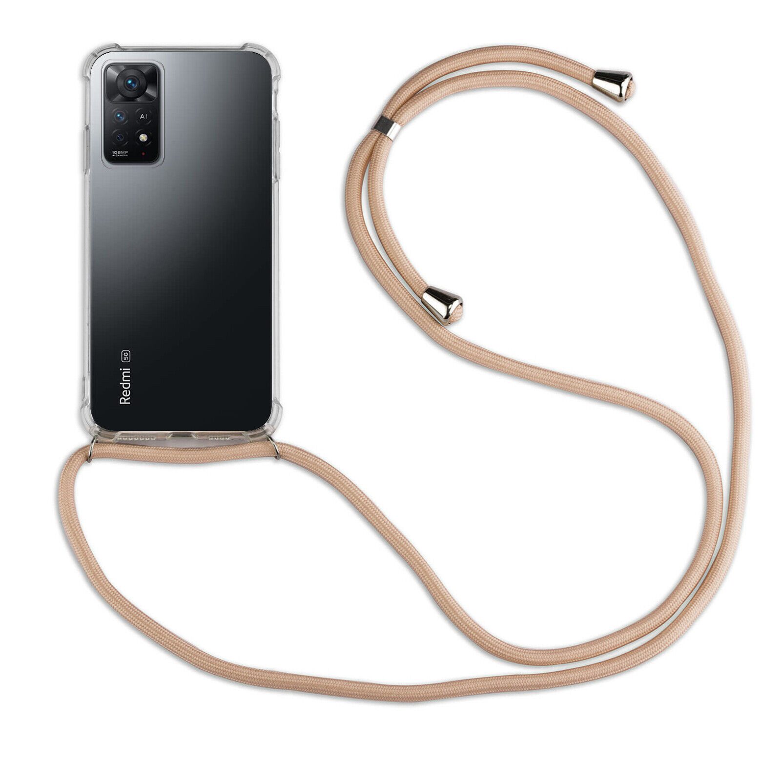betterfon Handykette für Xiaomi Redmi Note 12 Pro 4G / Redmi Note 11 Pro Beige/Braun, Hände frei – mit Silikonhülle & Schnur für flexiblen Alltag