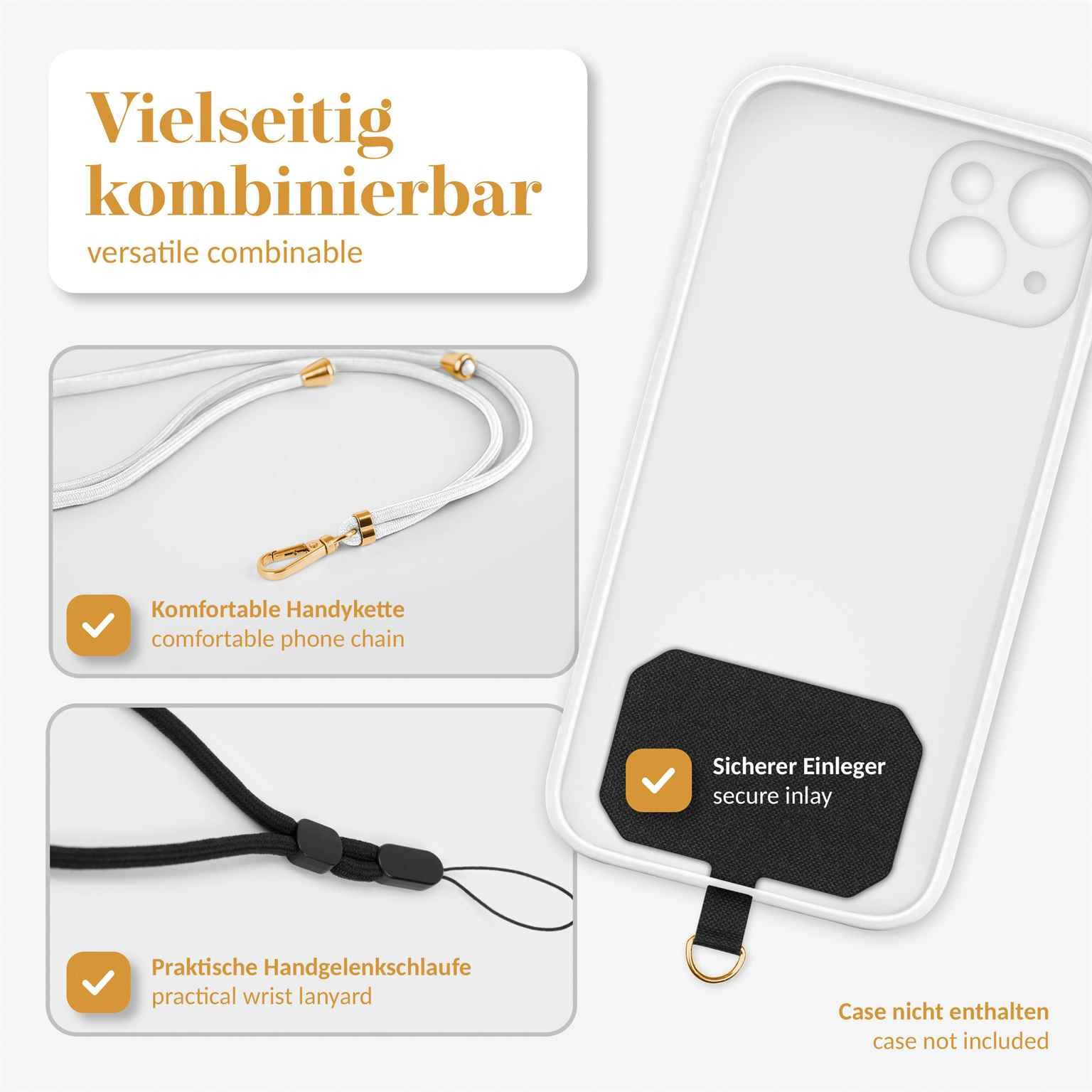 moex Handykette für iPhone XS Max Handyband ohne Hülle Unleash Weiß 6,5 Zoll, Umhängeband mit Karabiner Handy Kette zum Umhängen Band abnehmbar