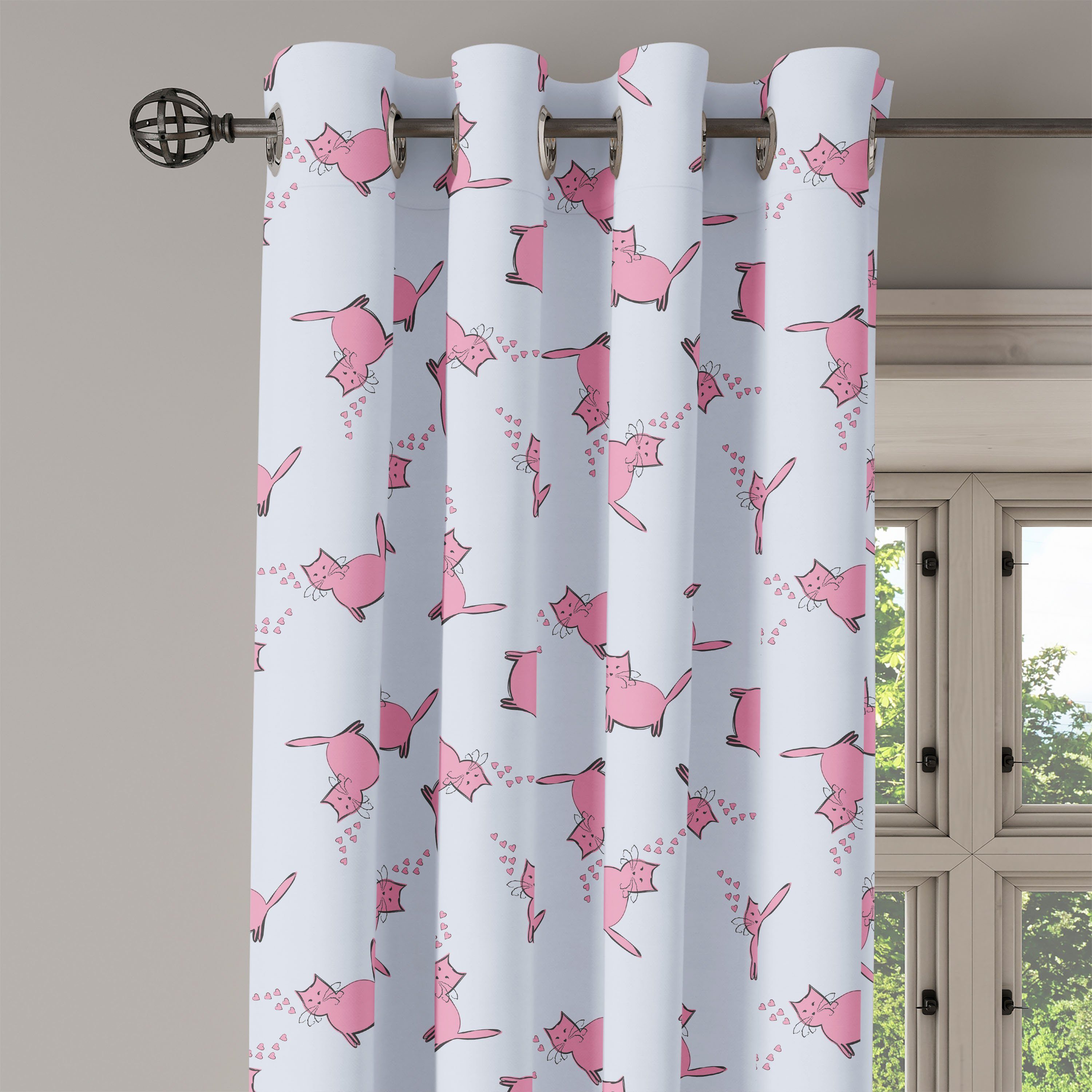 Schlafzimmer für Romantische Gardine Dekorative 2-Panel-Fenstervorhänge Wohnzimmer, rosa Katzenliebhaber Kätzchen Abakuhaus,