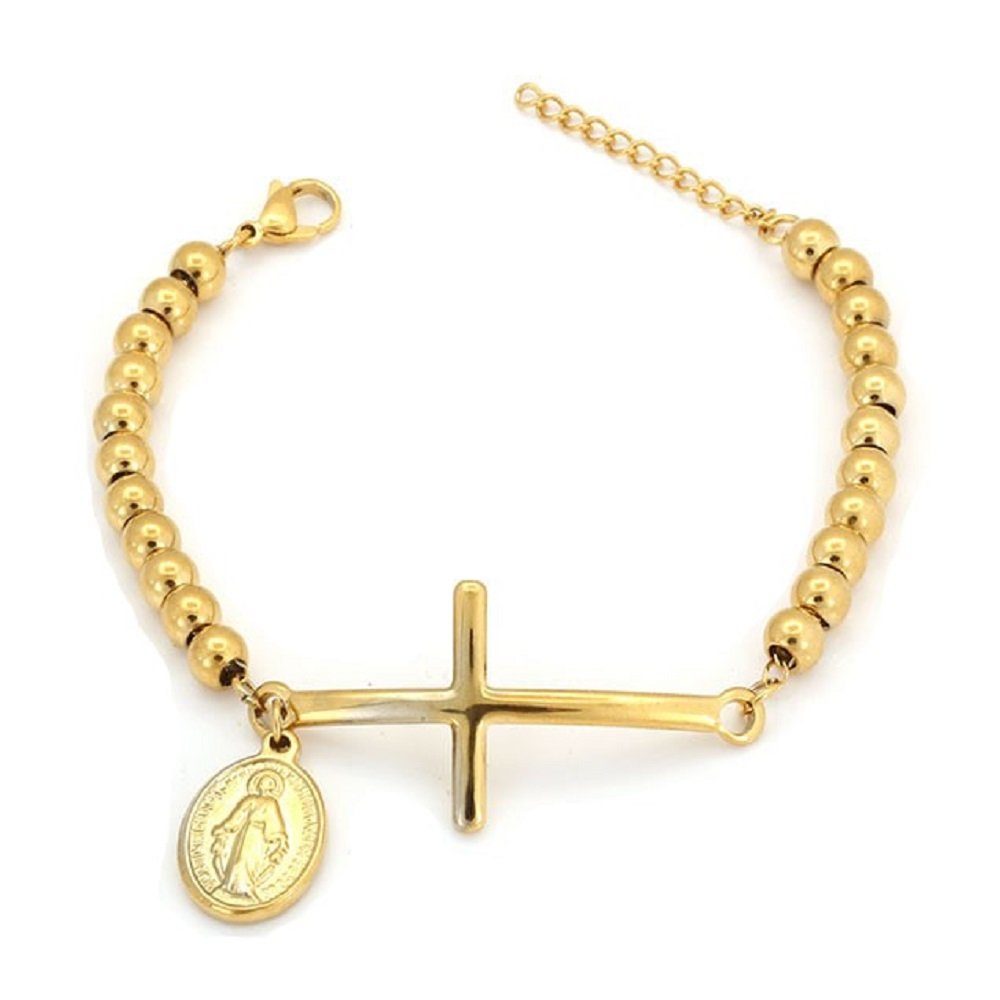 BUNGSA Goldarmband Armband Kreuz Edelstahl Armband) Damen und gold Heiligenbild aus (1