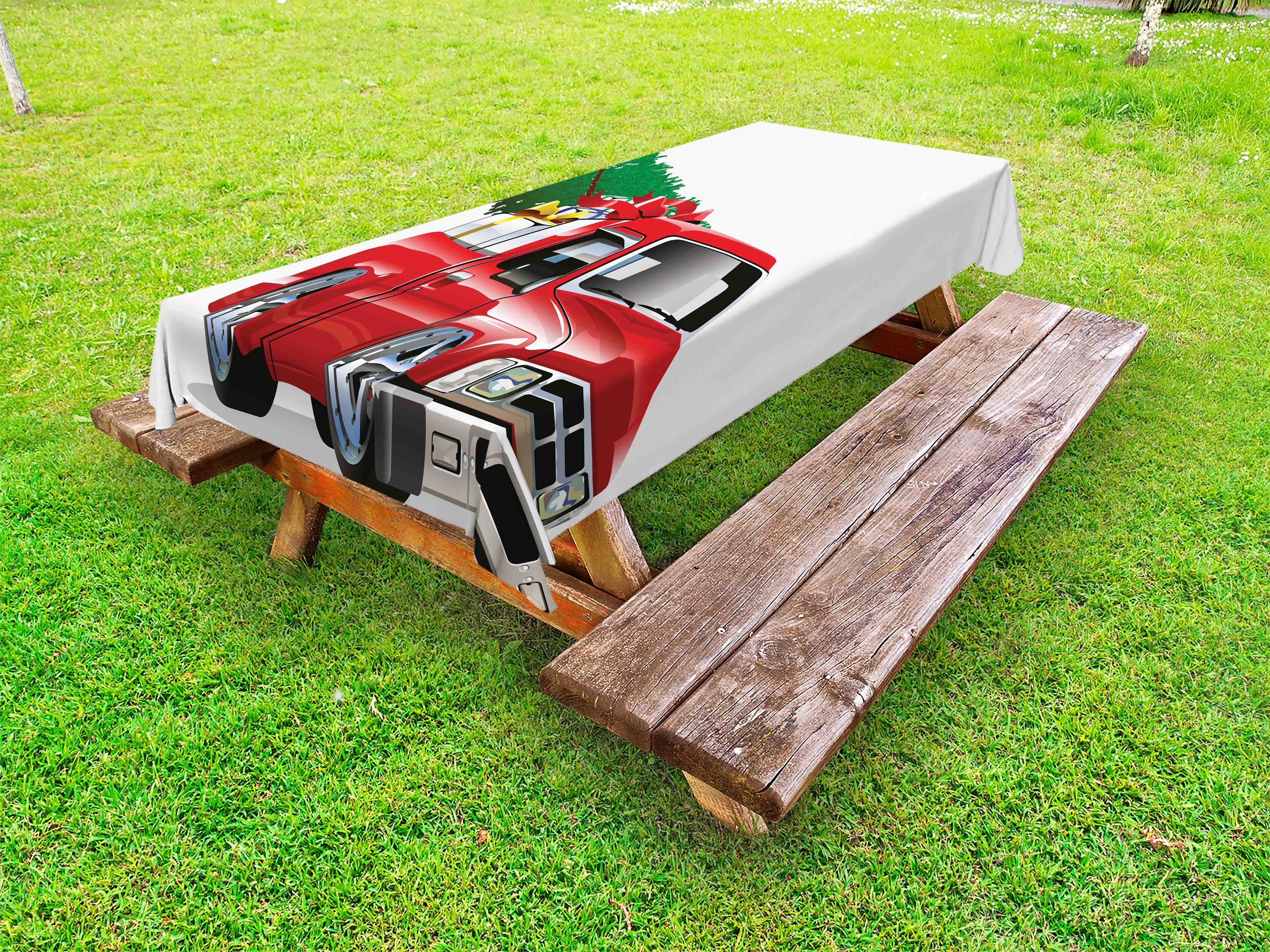 Abakuhaus Tischdecke dekorative waschbare Picknick-Tischdecke, Weihnachten Red Farm Truck