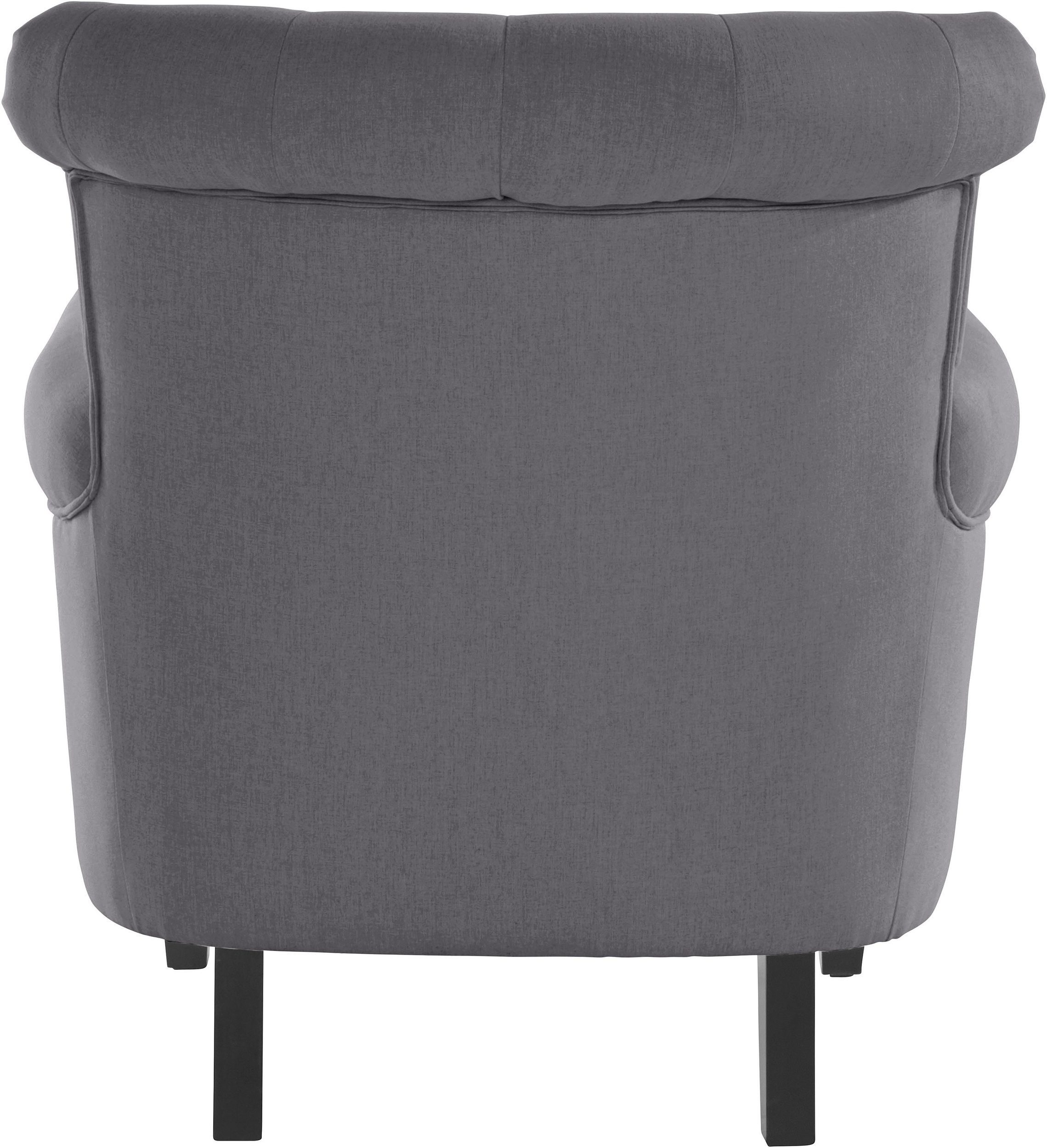Sitzhöhe aus 50 Sessel loft24 Coryn, Diamantensteppung, Stoffbezug Pappelholz grau Füße mit cm,