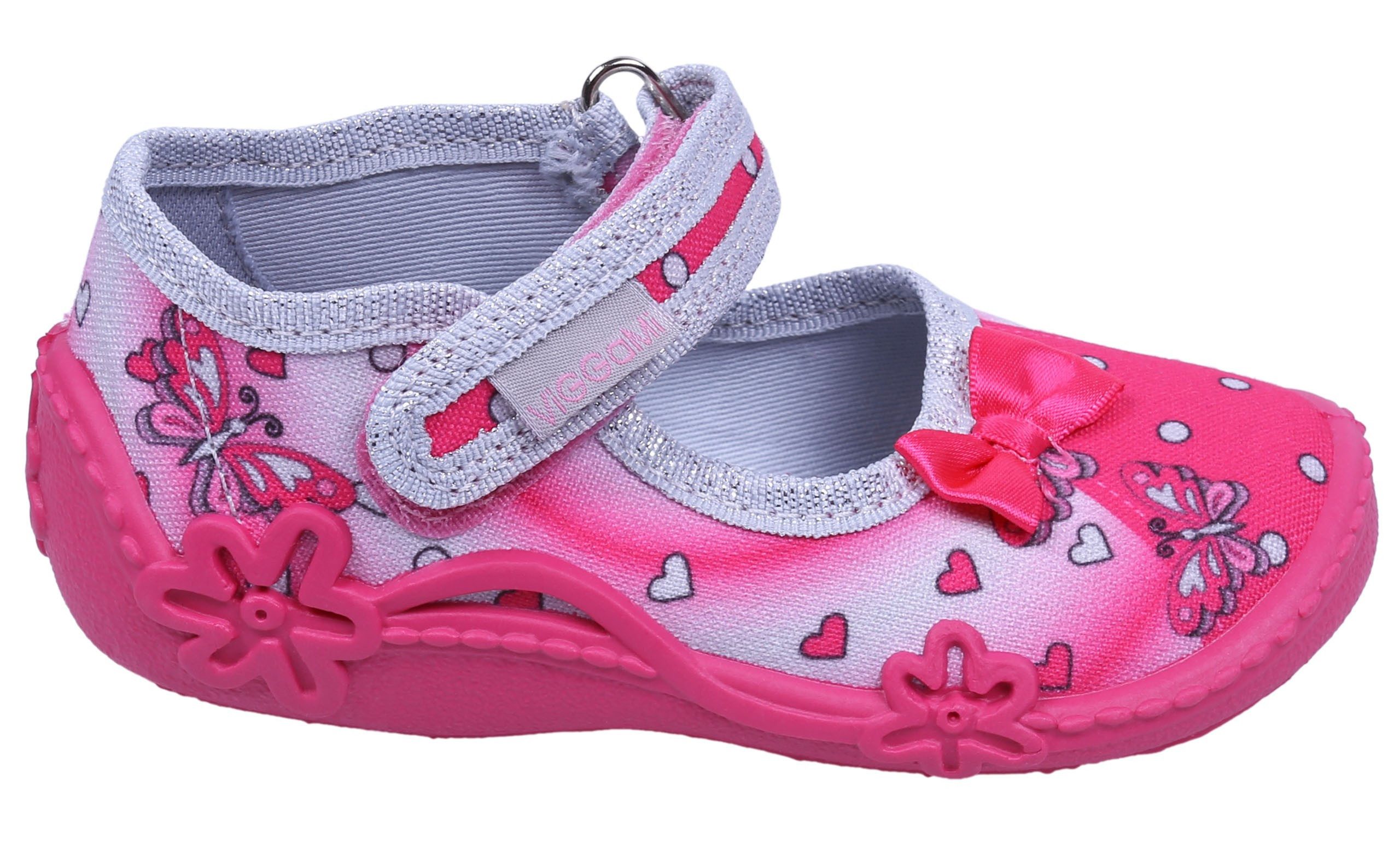 Sarcia.eu Pink-silberfarbene Mädchenschuhe mit Herzen ALA DRUK 18 EU Babystiefel