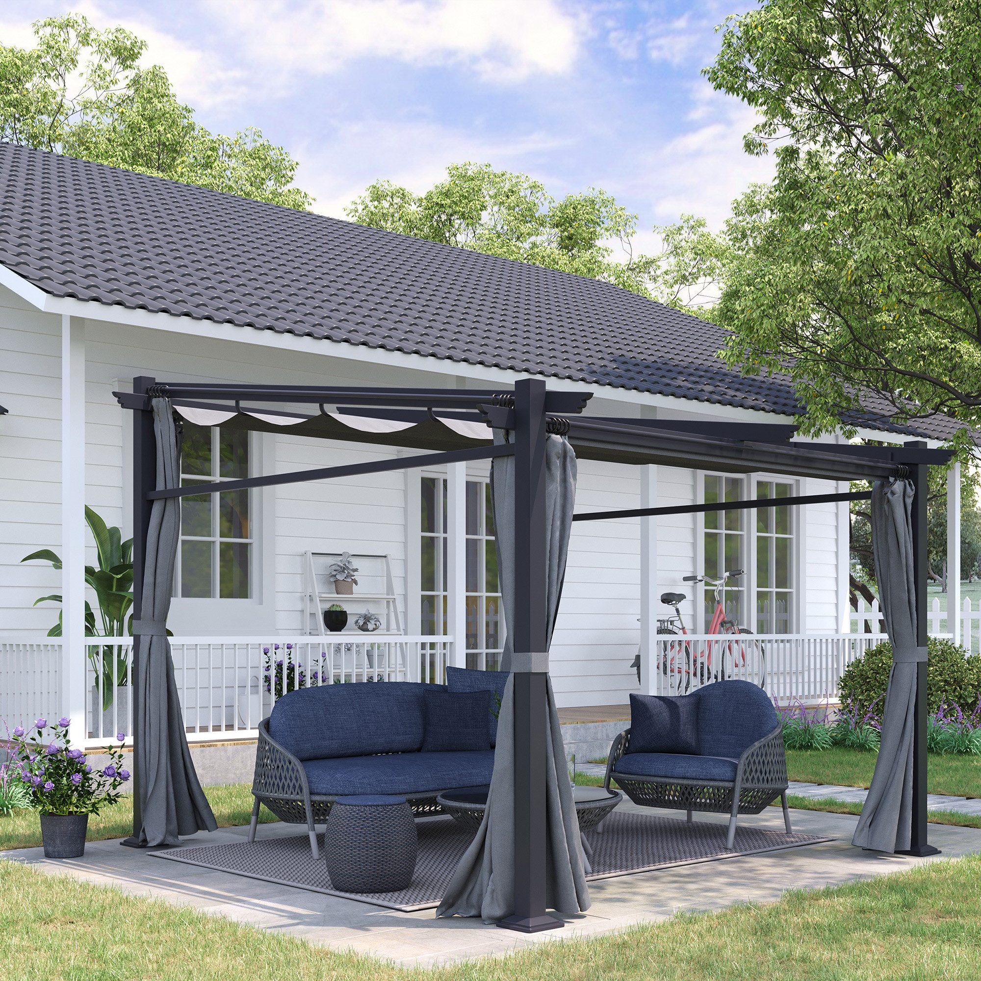 Outsunny Pergola Terrassendach Terrassendachung Aluminium, Wandmontage, UV Schutz, BxTxH: 297x295x230 cm, (Pavillon, 1-tlg., Pergola), für Garten, Balkon, Dunkelgrau