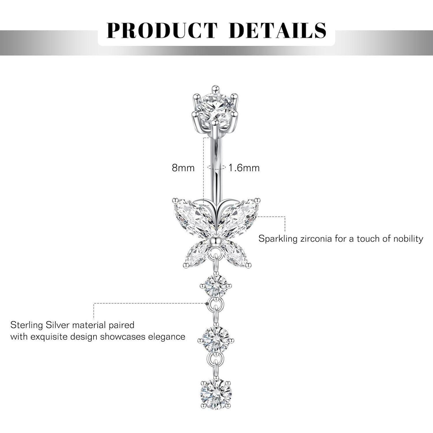 CIZME Bauchnabelpiercing 925 Silber Nabelpiercing 14G 8/10mm CZ Schmetterli günstig online kaufen