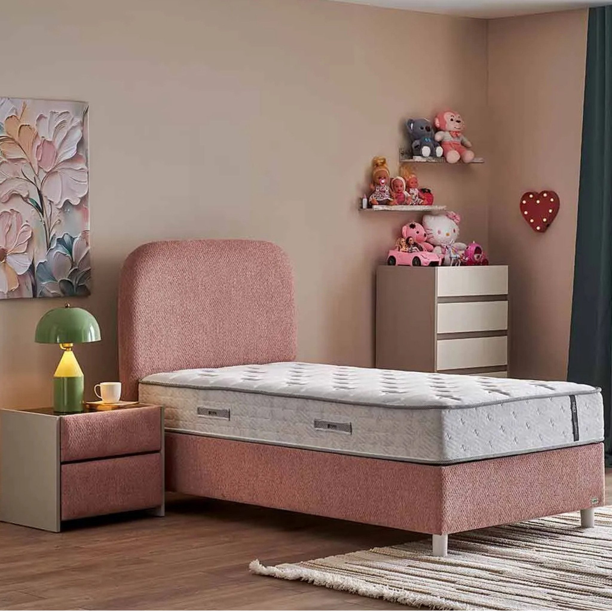 Bambi Kinderbett Boxspringbett mit Matratze und Kopfteil Kostenlose Lieferung (Set, Bettkasten, Kopfteil, Matratze), Geeignet für Jungen und Mädchen