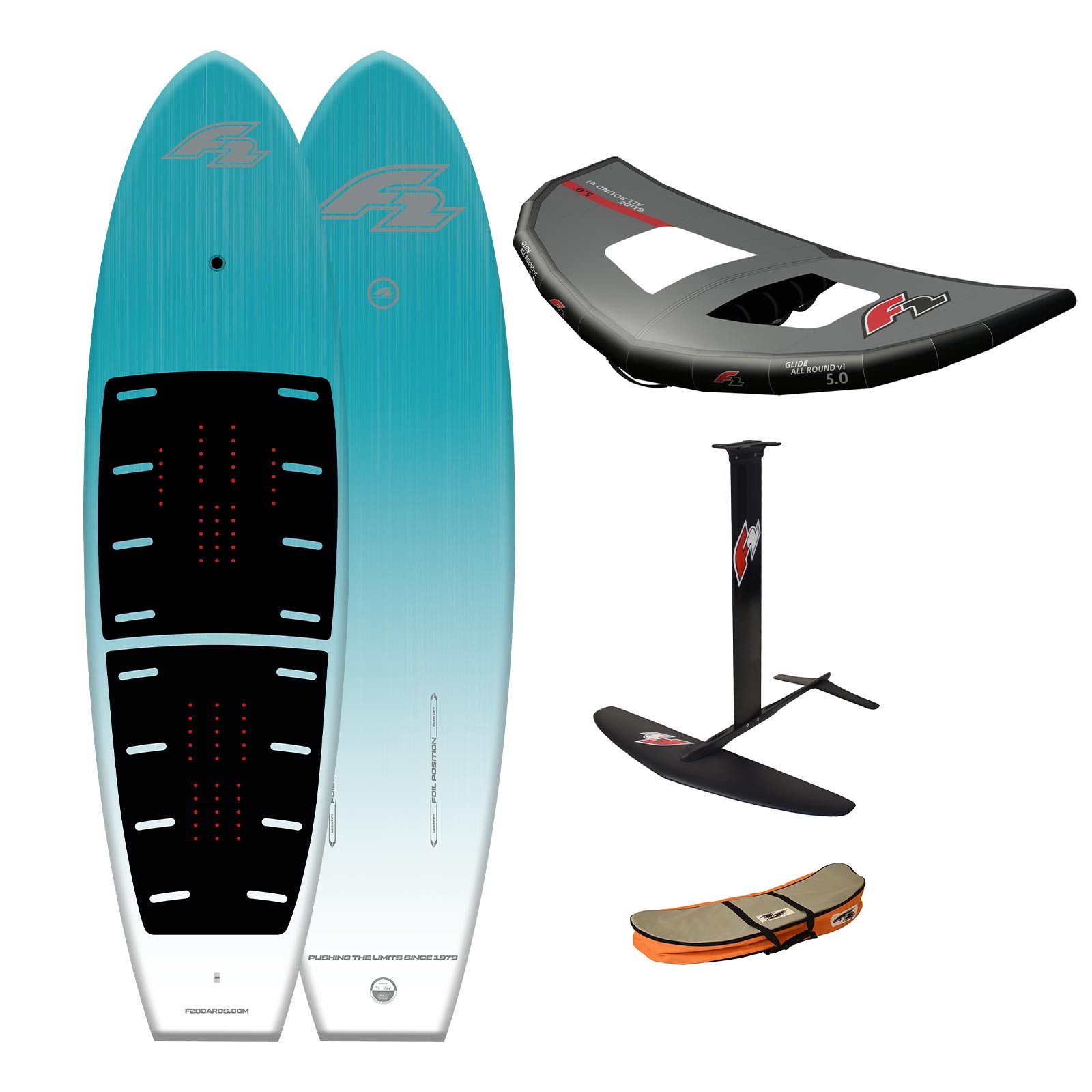 F2 Kiteboard F2 Set Foilboard Glide Ex 100L mit Alu Foil 1700 + Wing 4qm