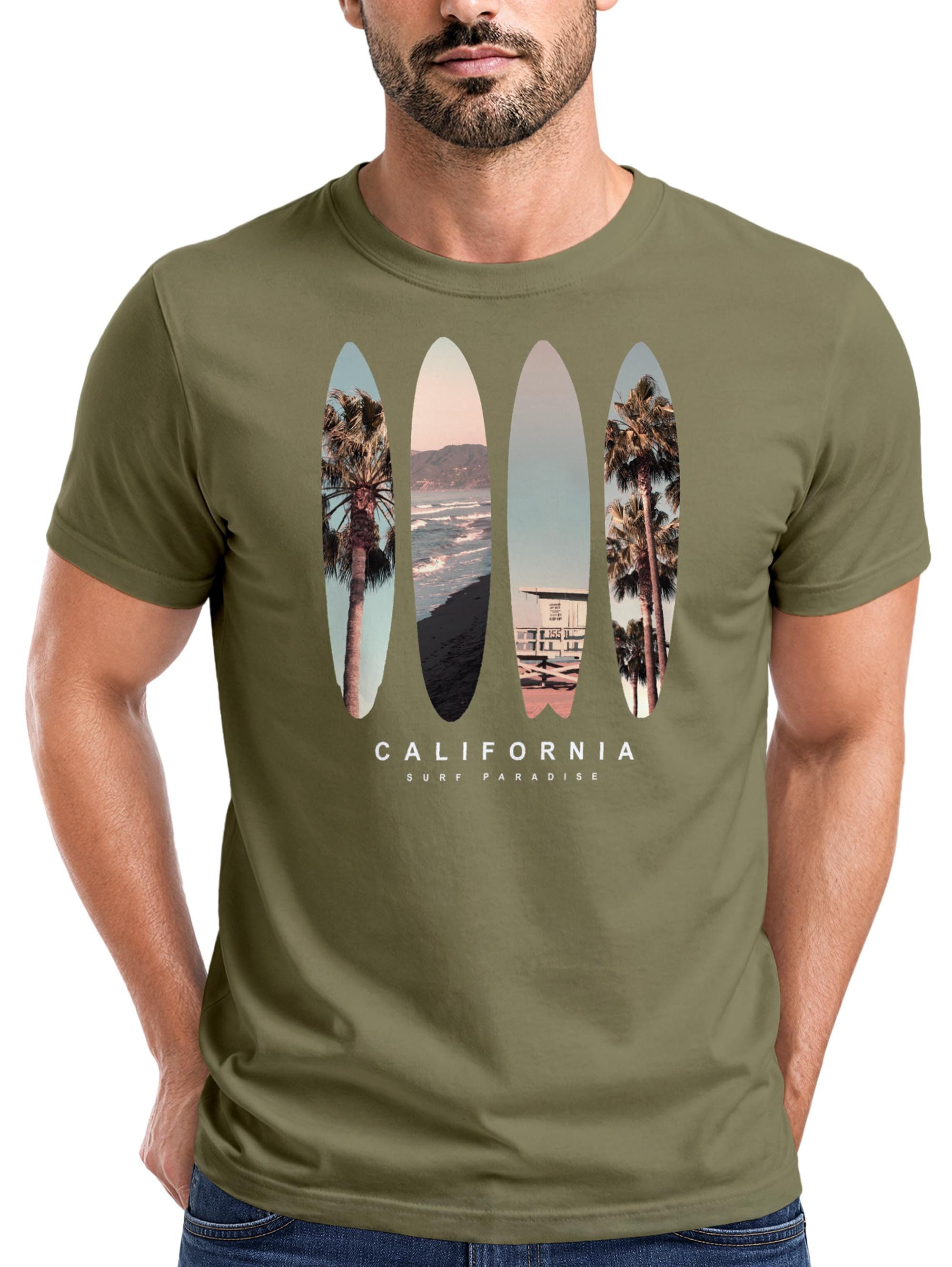 Print-Shirt Herren T-Shirt California Surf Paradise Surfboards Grafik Foto Print