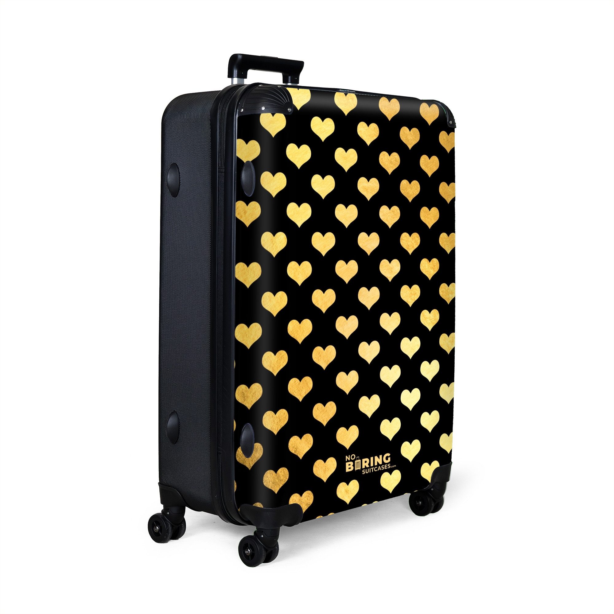 NoBoringSuitcases.com© Hartschalen-Trolley Goldene Herzen auf schwarzem günstig online kaufen