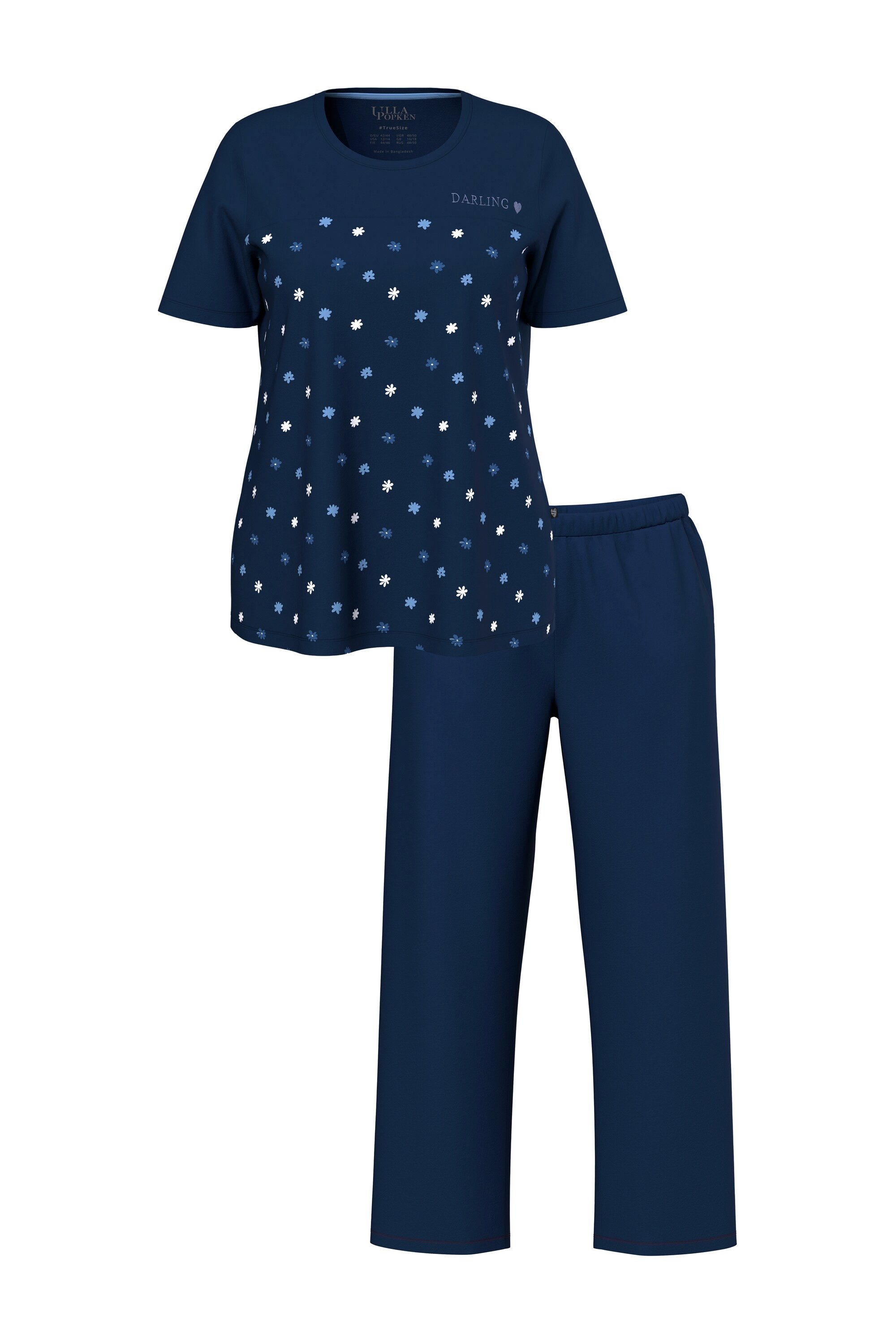 Ulla Popken Pyjama Pyjama Blüten Stickerei Rundhals Halbarm