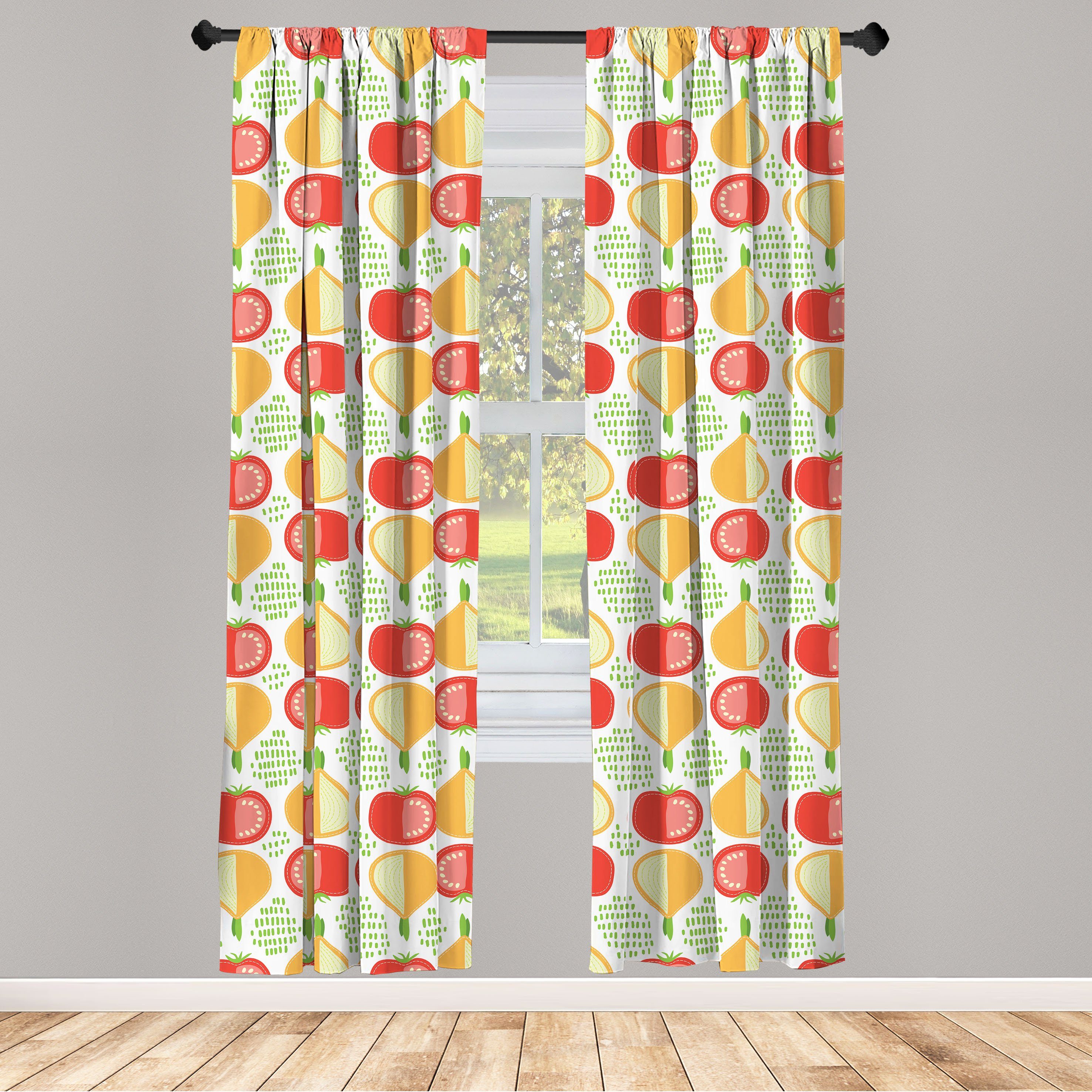Gardine Vorhang für Wohnzimmer Schlafzimmer Dekor, Abakuhaus, Microfaser, Gemüse Zwiebel und Tomate-Muster