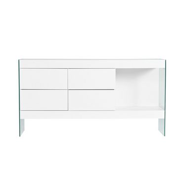 EXTSUD Sideboard Sideboard mit Glasbeinen, vier Schubladen, mit LED-Leuchten