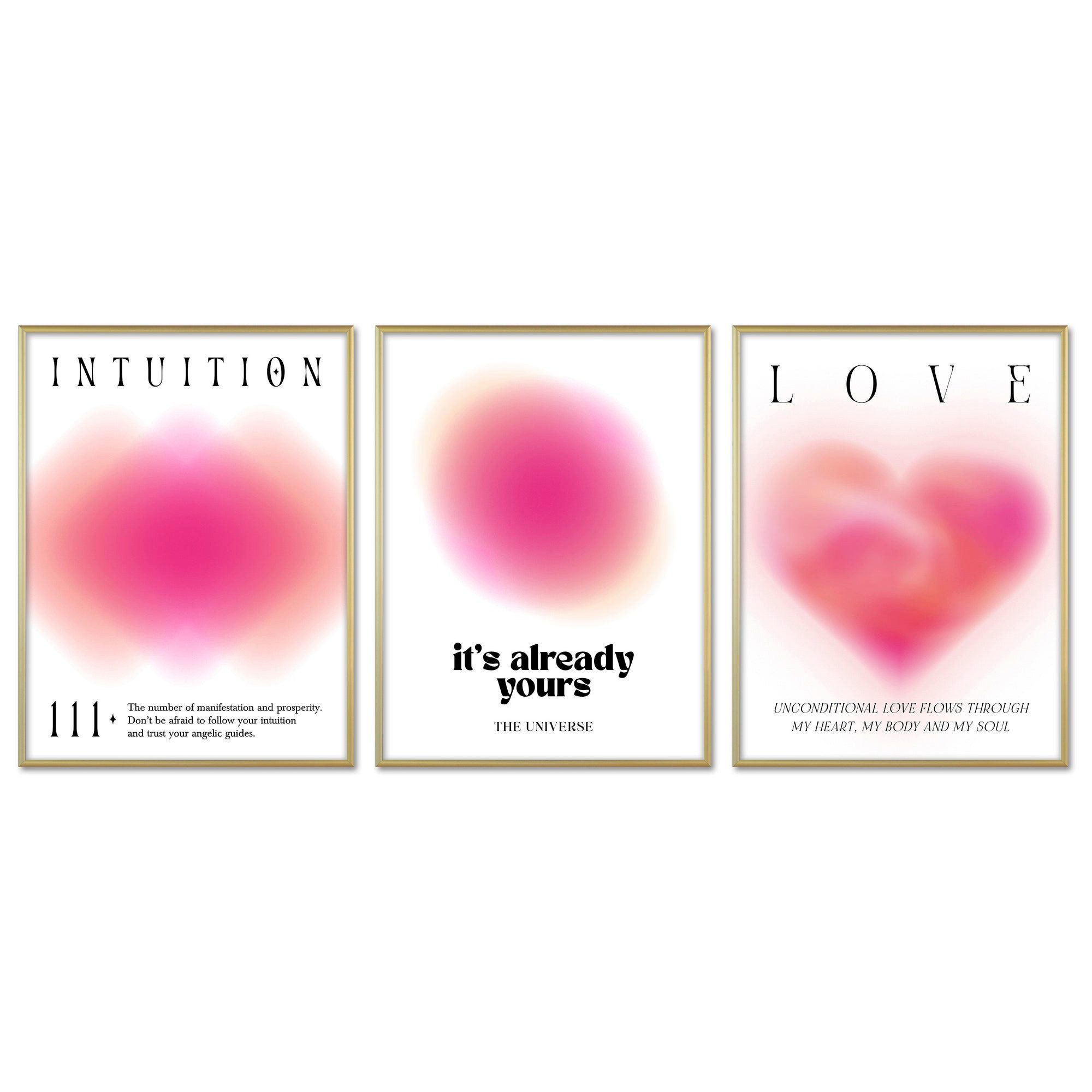 ARTFAVES Bilder-Collage Poster Set - Aura Trio Magenta - 3 Deko Wandbilder rosa, pink, Affirma, (Wandbilder modern, 3 St)