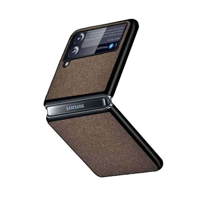Wigento Handyhülle Für Samsung Galaxy Z Flip3 5G Sand Design Kunststoff Hart Cover Handy Tasche Hülle Etuis Braun NC12912