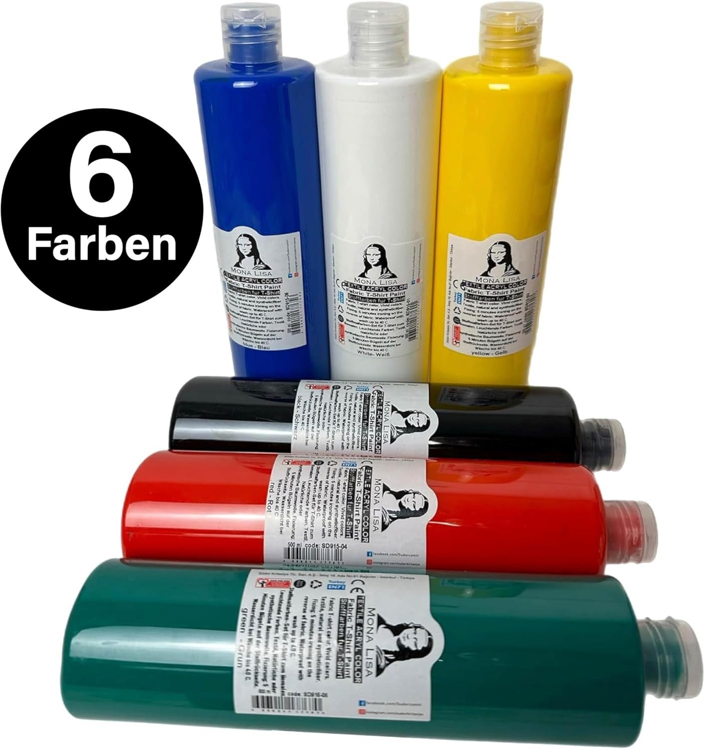 Greenpoint Textilfarbe Stofffarbe Textilmalfarbe T-Shirt Farbe Bastelfarbe 500 ml, Waschfest, hohe Deckkraft, für helle Stoffe, bügelfixierbar