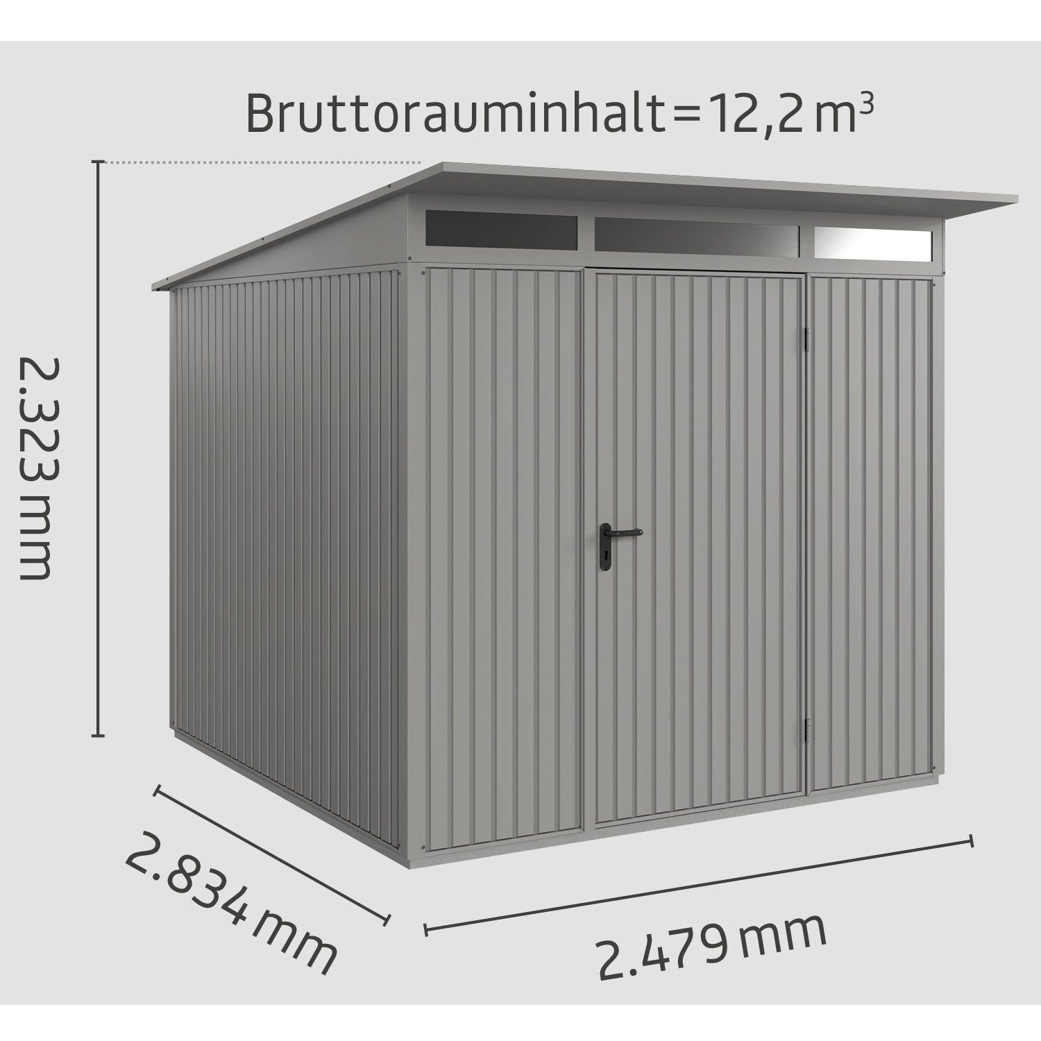 Trend Metall-Gerätehaus 1-flüglige Typ Gerätehaus mit Pultdach Hörmann Ecostar 2, aluminiumgrau Tür