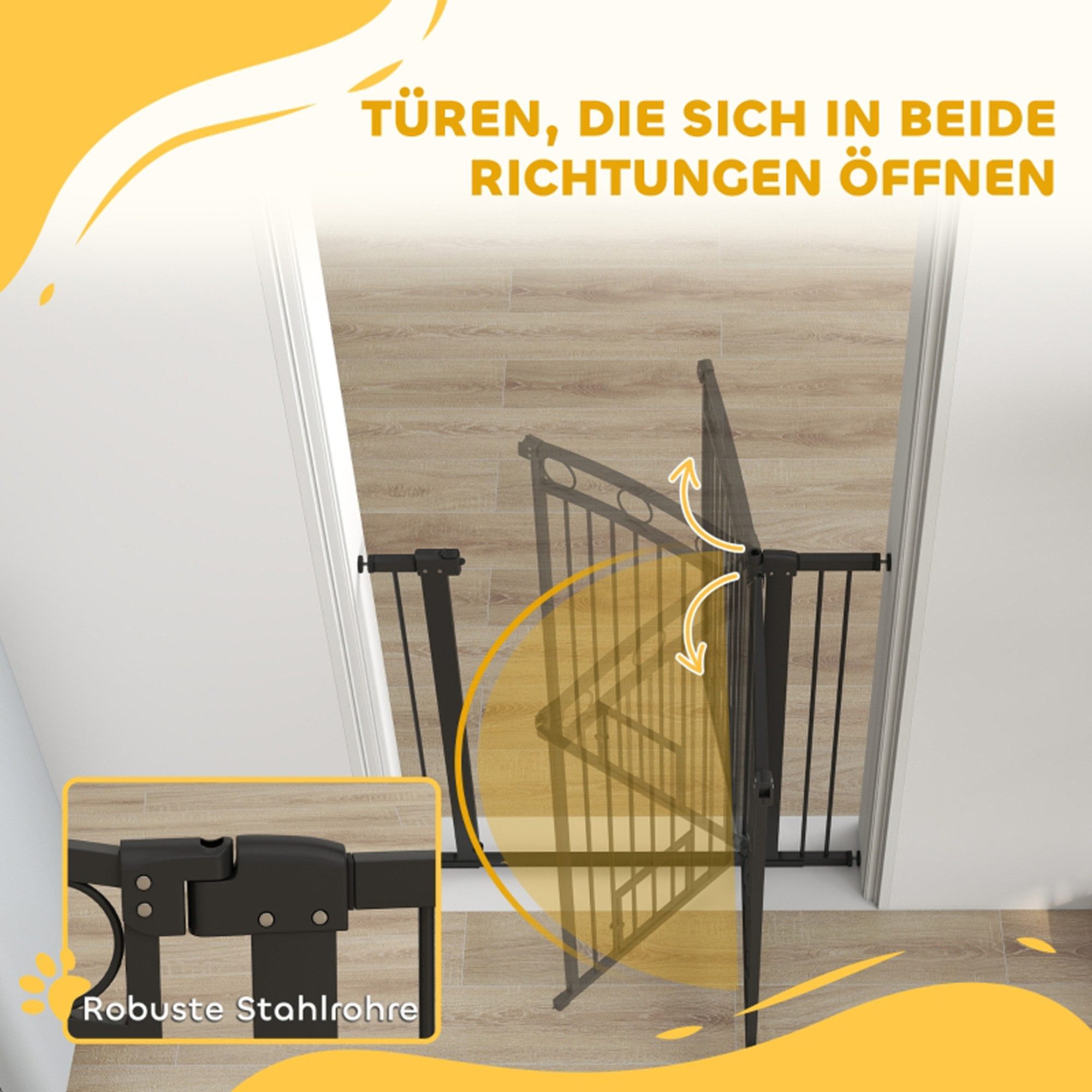 MC Star Türschutzgitter 106 cm hohes Haustiergitter mit anpassbarer Breite (integrierte Katzentür, für Treppen und Türrahmen, Schwarz)