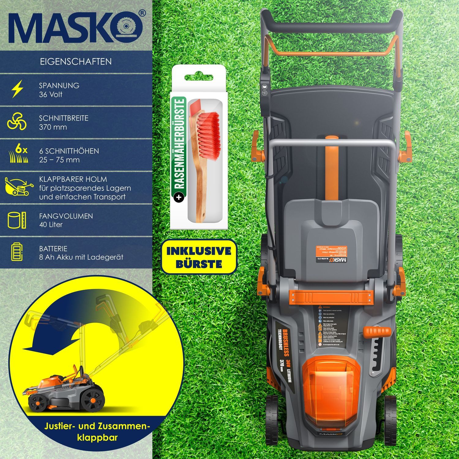 MASKO Akkurasenmäher, 33 cm Schnittbreite, Akku günstig online kaufen