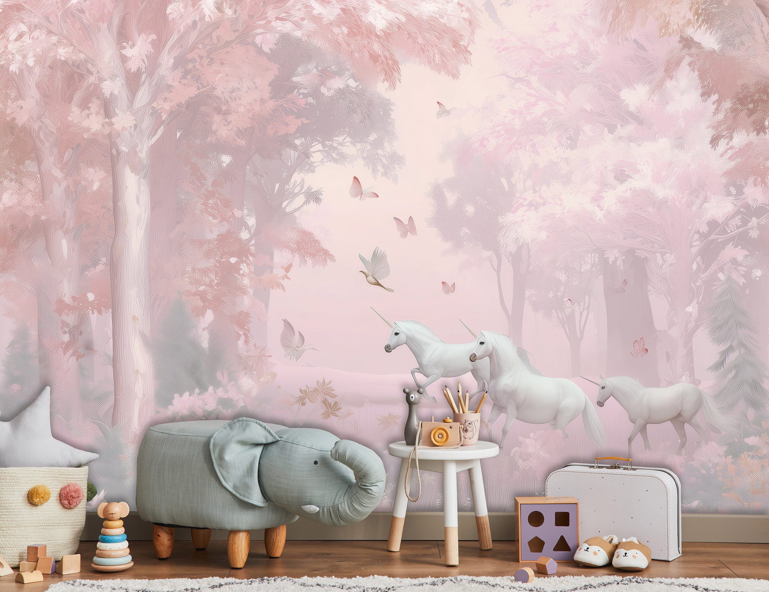 Wallarena Fototapete Kinderzimmer Mädchen Einhörner Rosa günstig online kaufen