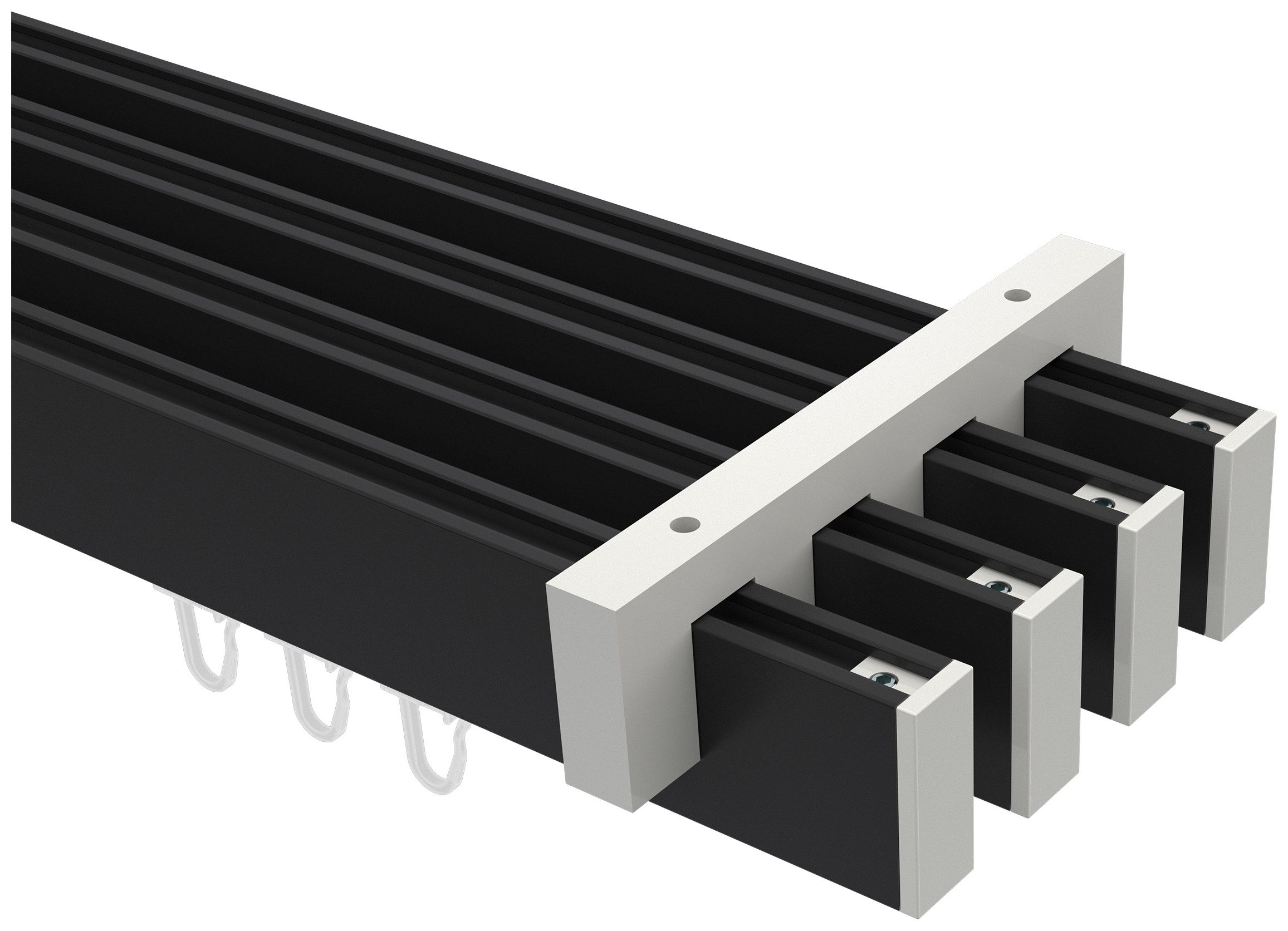 INTERDECO Innenlaufschiene Smartline Paxo, 4-läufig, Fixmaß, kürzbar, Deckenmontage, Aluminium, Schwarz / Weiß / Bicolor, 14x35