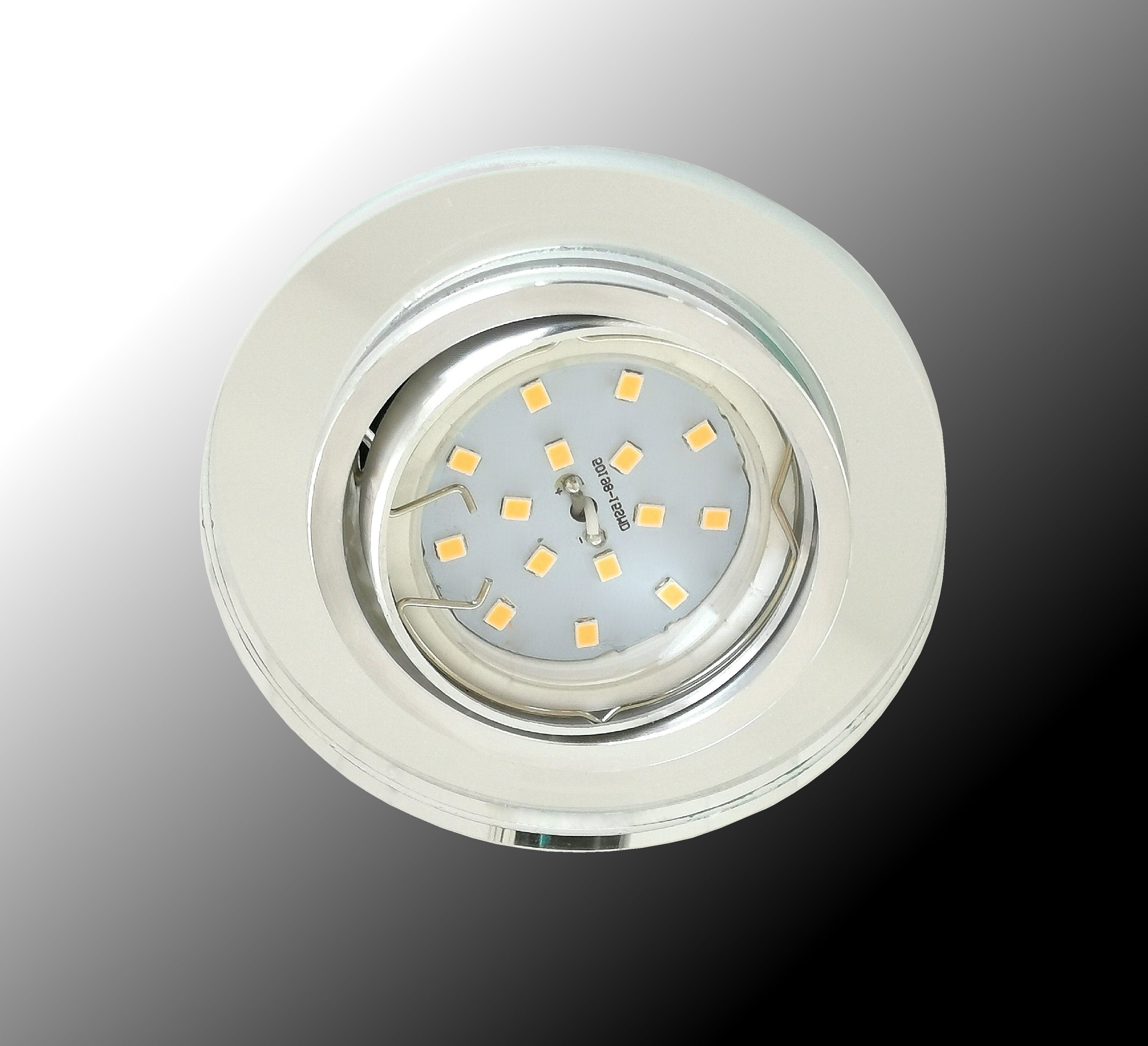 TRANGO LED Einbauleuchte, 1er Set 6729R-01MOSD *CRYSTAL* LED Deckenstrahler in Rund aus Echtglas Angeschliffen inkl. 1x 5 Watt 3-Stufen dimmbar Ultra Flach LED Modul, 3000K warmweiß, Einbauspot, Deckenleuchte