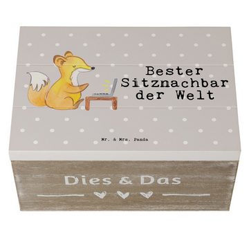 Mr. & Mrs. Panda Dekokiste Fuchs Bester Sitznachbar der Welt - Grau Pastell - Geschenk, Holzkist (1 St)