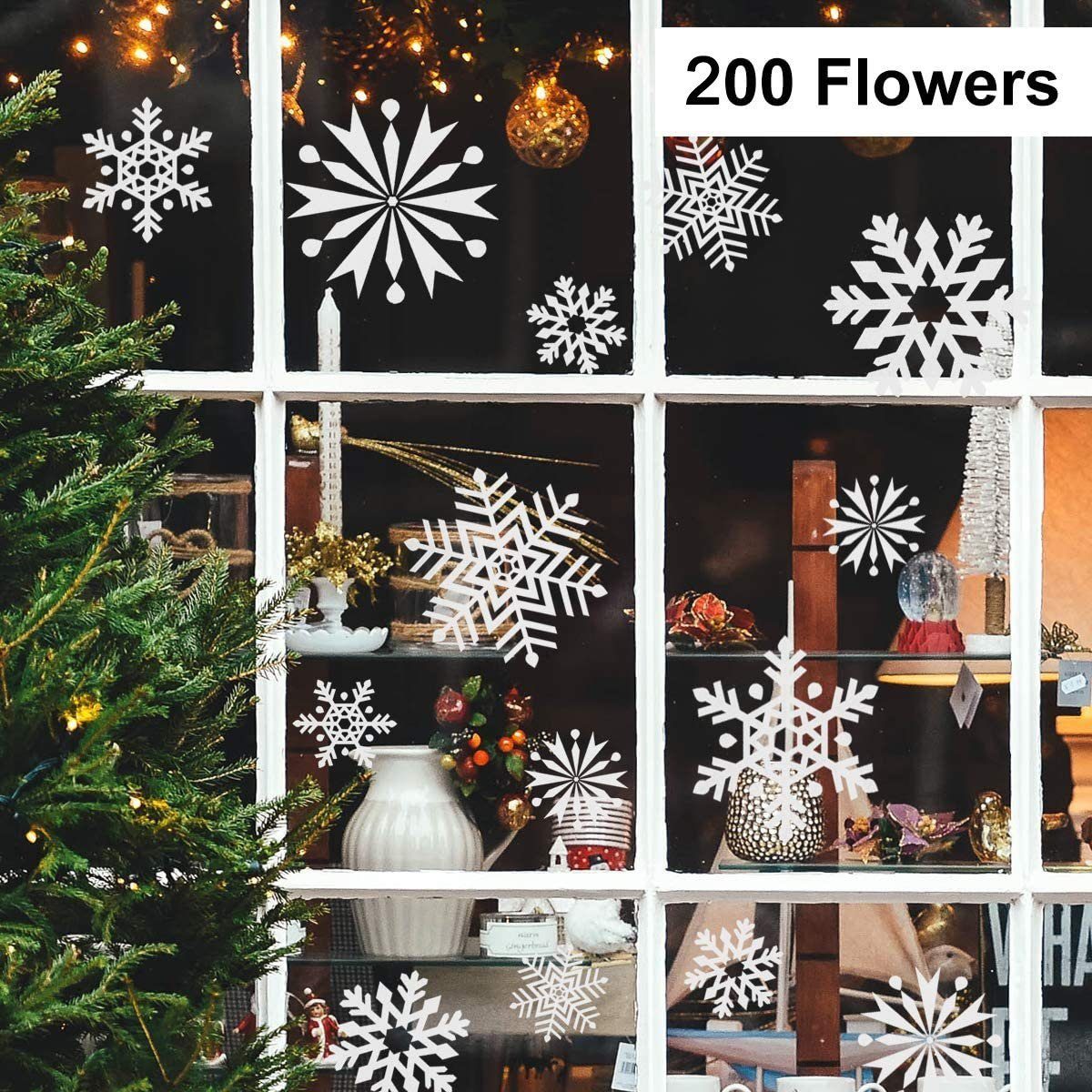 Salcar Fensterbild Fensteraufkleber Weihnachten Schneeflocken Weihnachtsdekoration Deko, 200er-Set Aufkleber in 3 Größen und 4 Formen, Doppelseitig Sichtbar – Bild 3 von 5