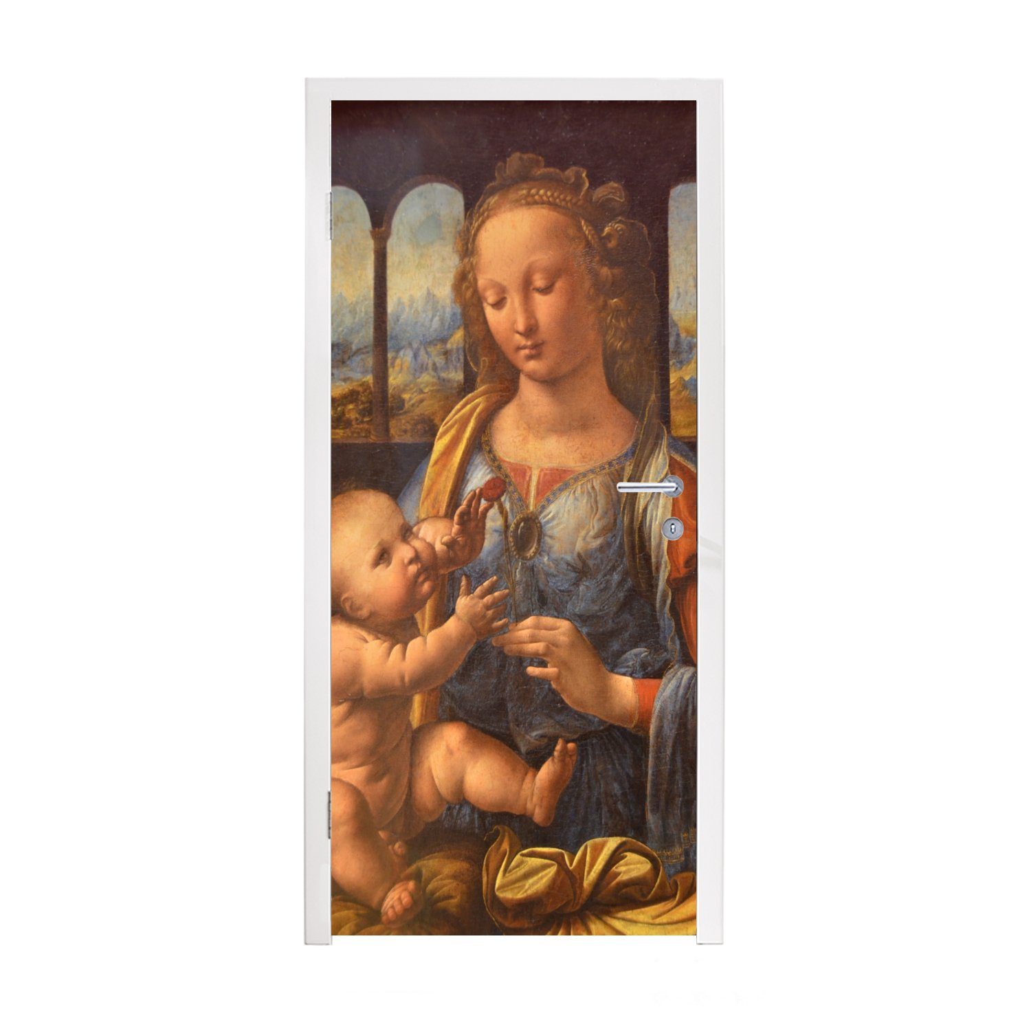 MuchoWow Türtapete Madonna mit Tür, Fototapete Türaufkleber, 75x205 da cm (1 bedruckt, St), für Nelke Vinci, Matt, Leonardo der 