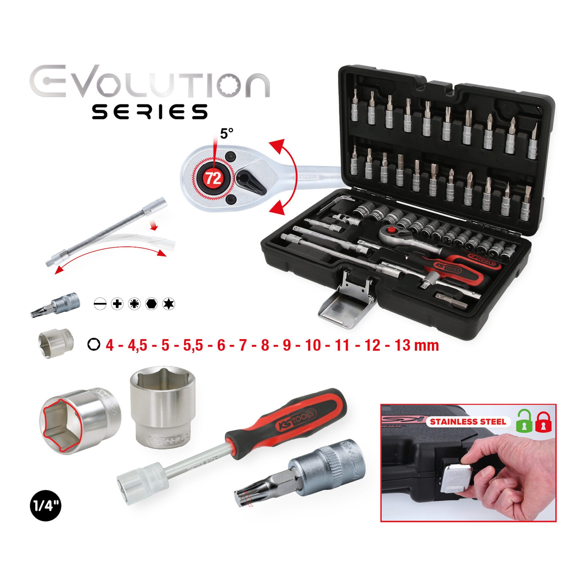 KS Tools Steckschlüssel KS Tools 1/4 Zoll Steckschlüssel-Satz, 48-tlg.