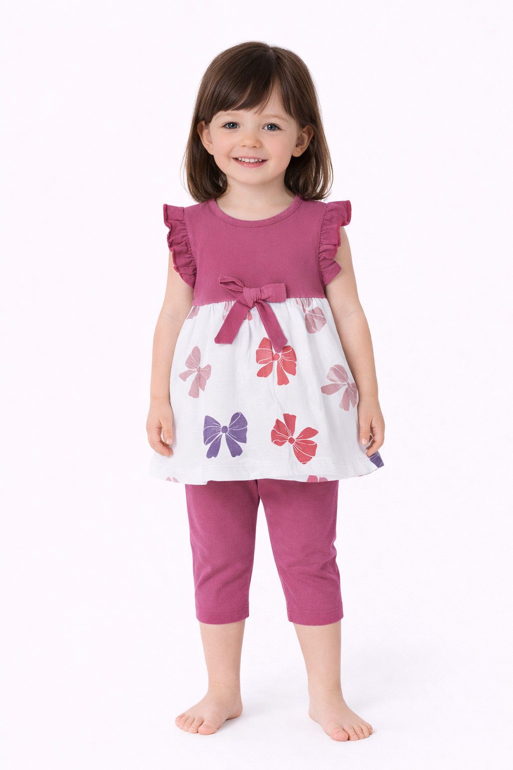 Lorey Medtec Kleid & Hose Mädchen 2er Set, Kleid mit Schleifen-Print & 3/4-Leggings, Baumwolle (Kleid + Hose)