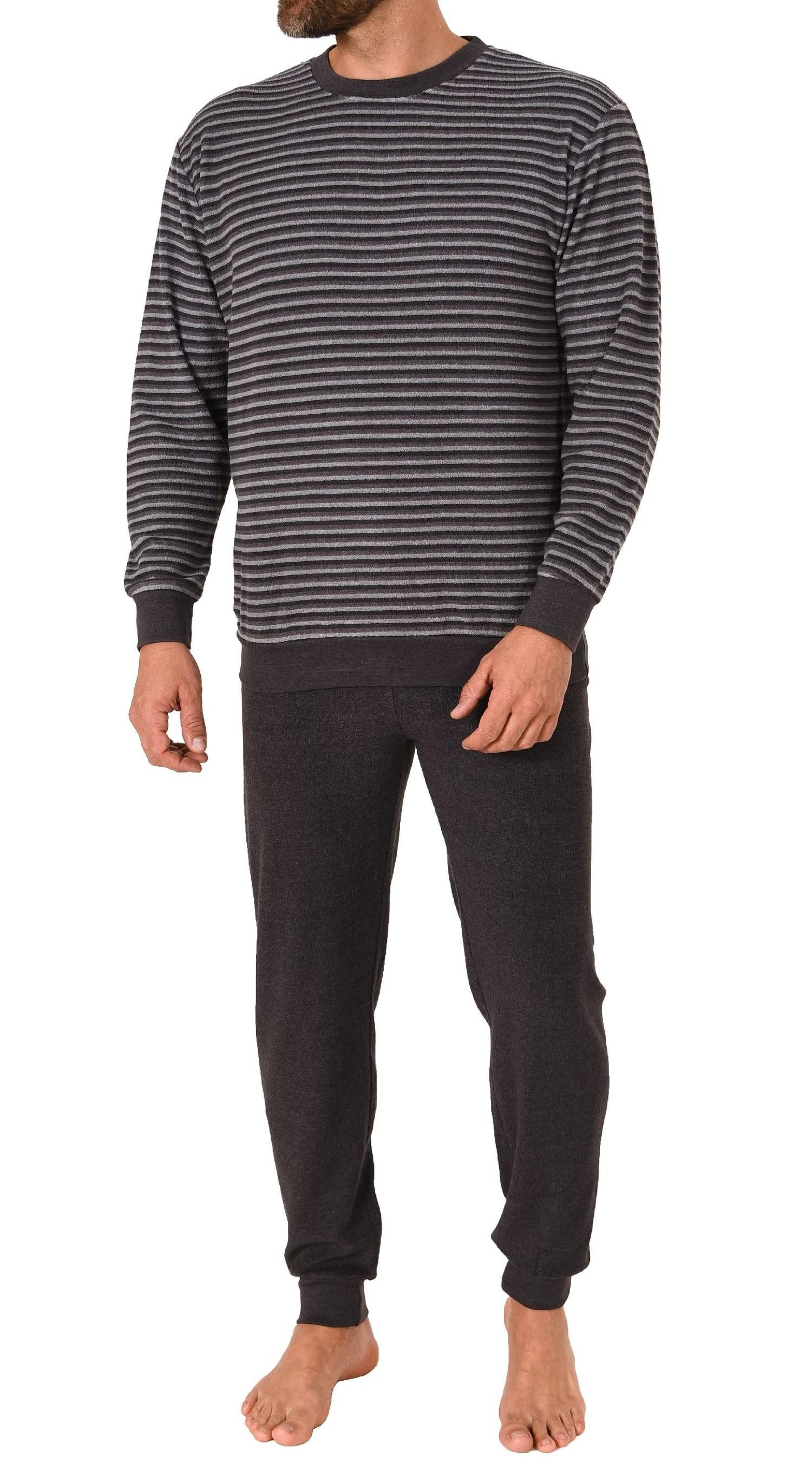 Trend by Normann Pyjama Herren Frottee Schlafanzug mit Bündchen in Streifenoptik
