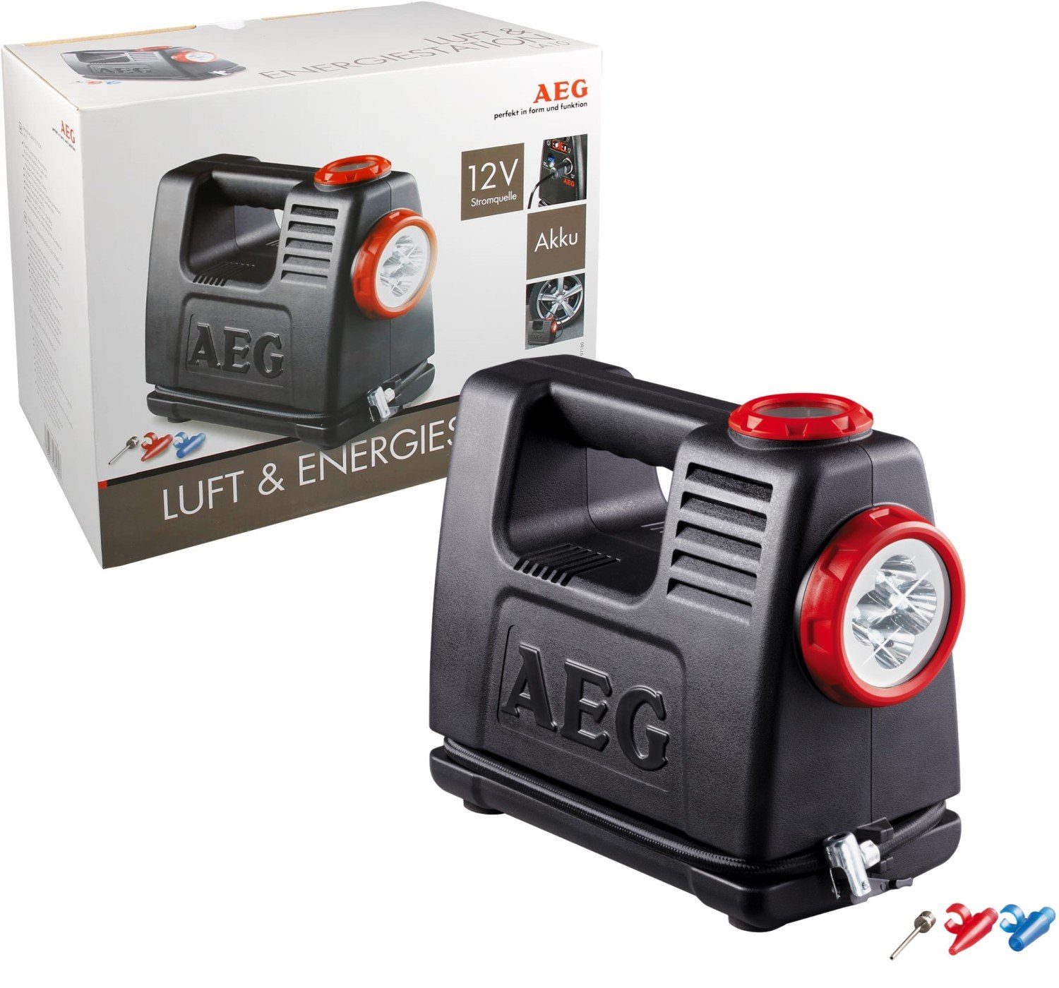 AEG 12V Auto Mini Kompressor Luft Energie-Station Autobatterie-Ladegerät (Anschluss an Kfz Zigarettenanzünder, Stromversorgung mit Akku)