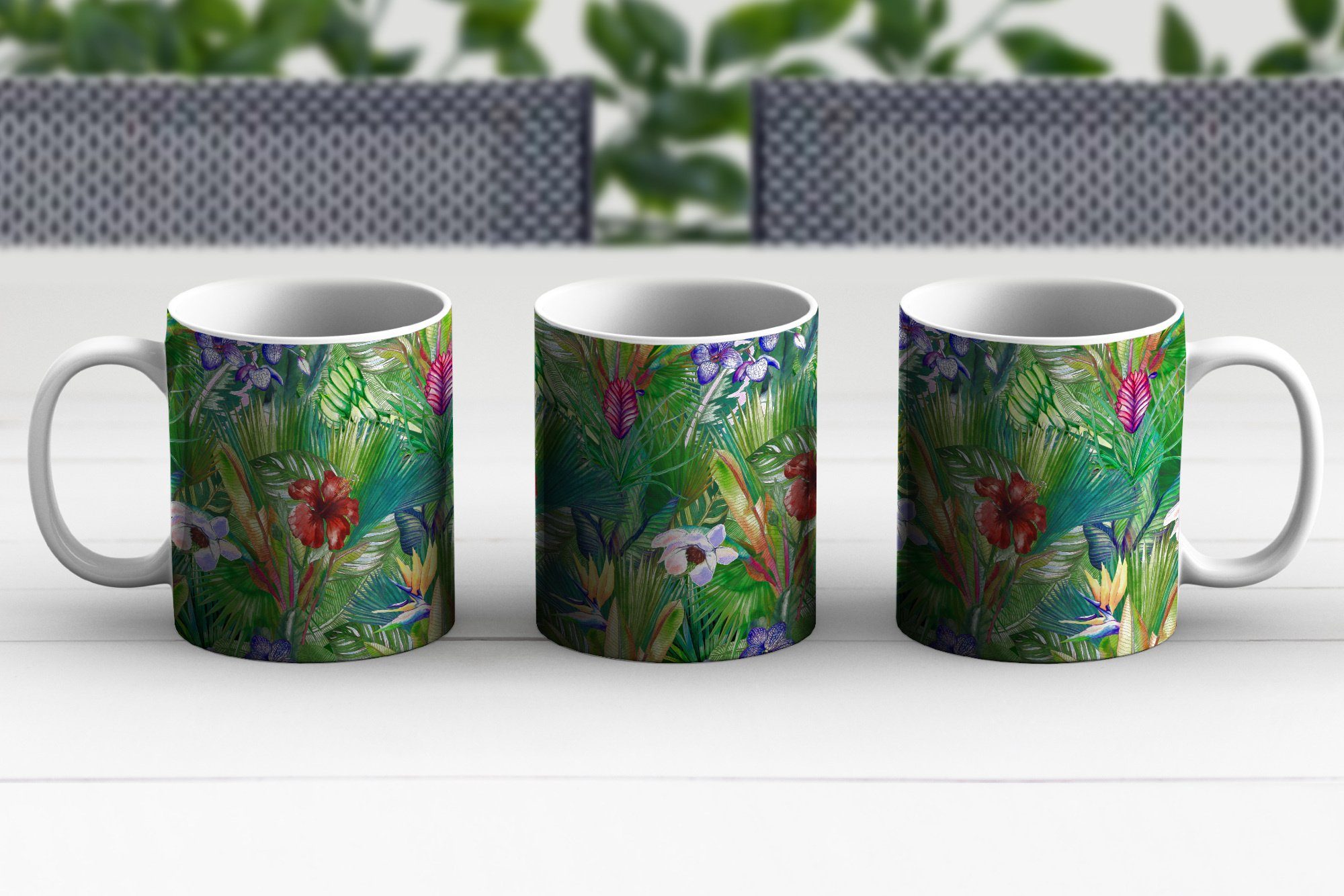 MuchoWow Tasse Regenbogen - Flora Teetasse, - - Muster, Teetasse, Geschenk Becher, Kaffeetassen, Dschungel Keramik