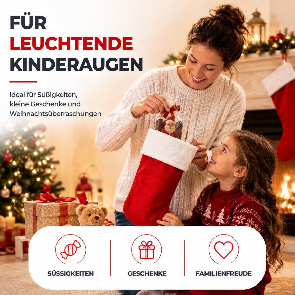 TK Gruppe Hänge-Weihnachtsbaum 4 Weihnachtsstrümpfe zum Befüllen und Aufhängen für Nikolaus (Set, 4 St., 4er Set) – Bild 4 von 5