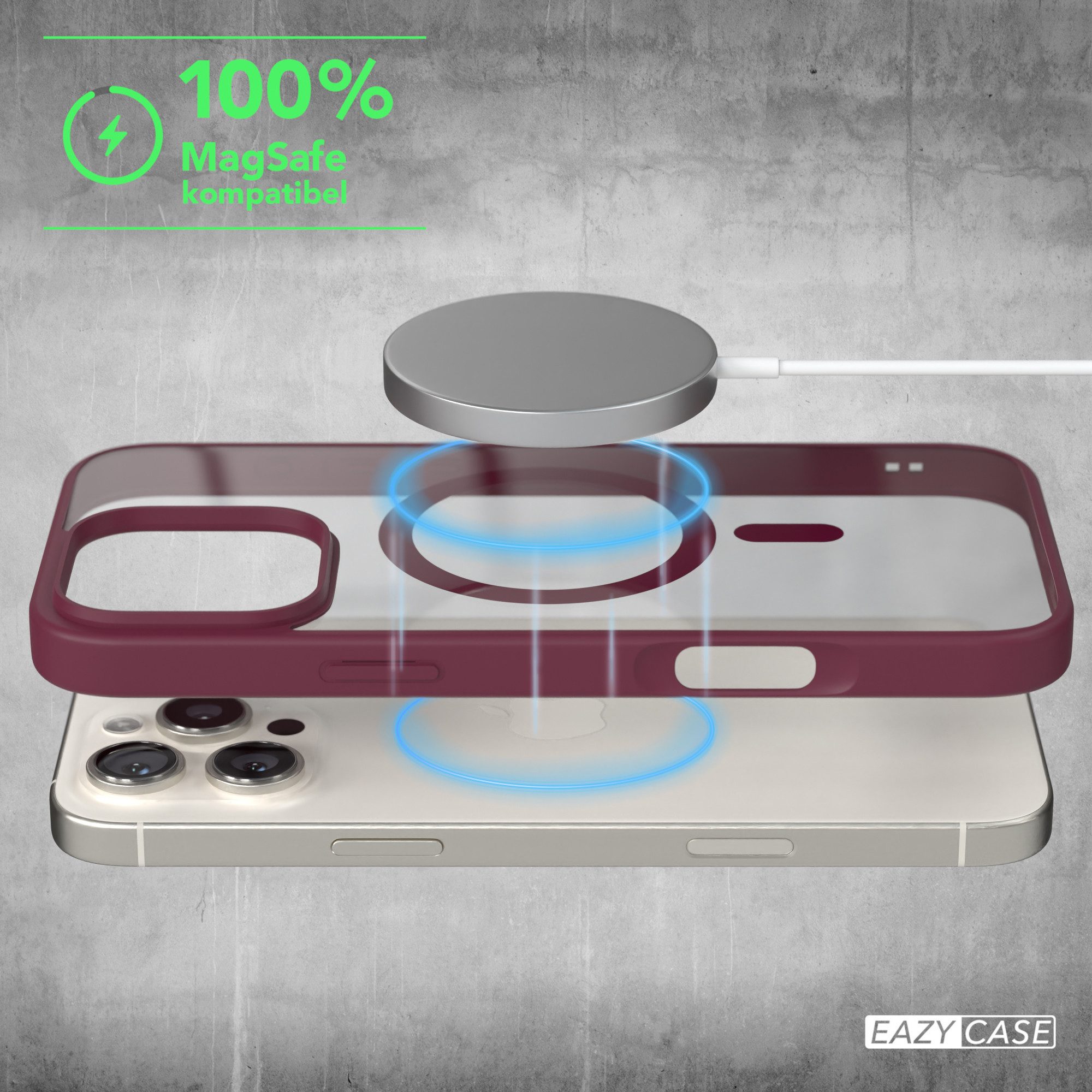 EAZY CASE Handyhülle Transparente Hülle mit MagSafe iPhone 16 Pro Max 6,9 Zoll, Back Cover Slimcover mit Displayschutz, Magsafefunktion, Bumper, Beere – Bild 3 von 5