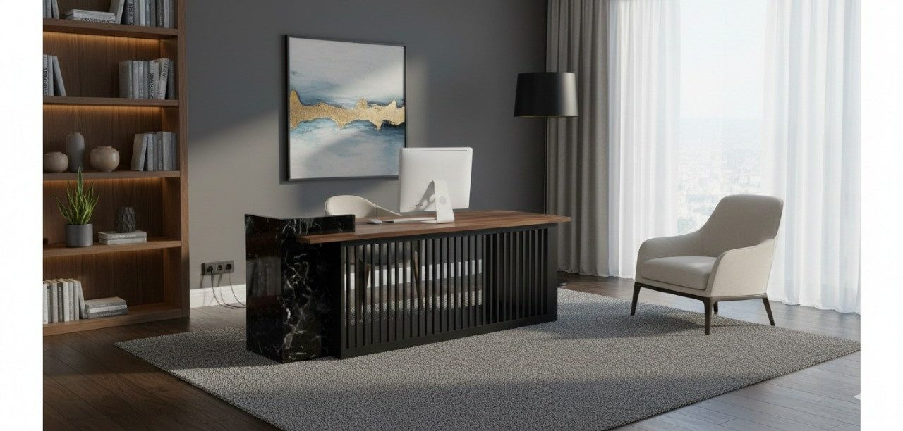 JVmoebel Schreibtisch Eleanter Chefschreibtisch Farbe Schwarz Modernes Design Holzrahmen