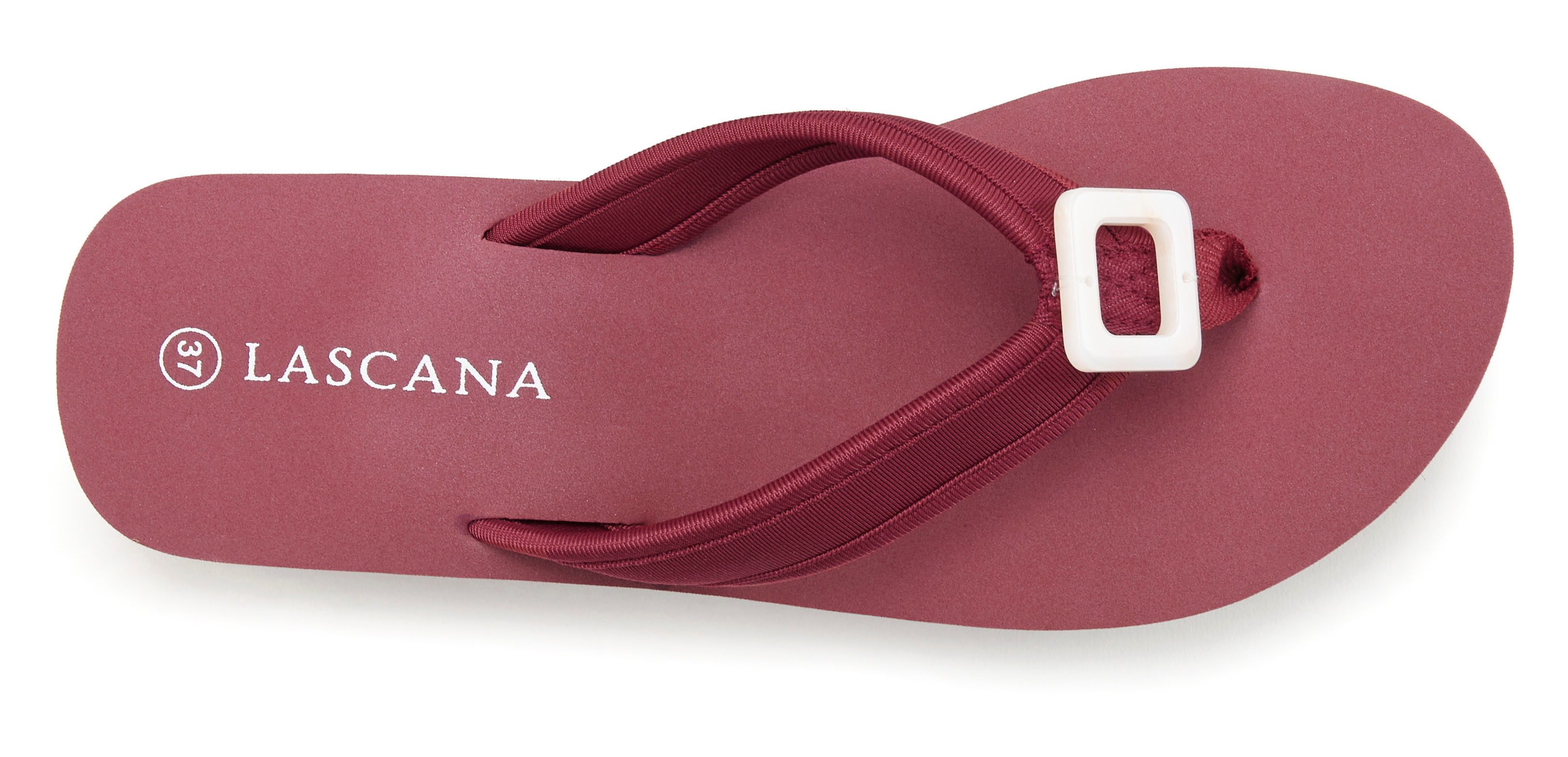 LASCANA Sandale, Badeschuh, Pantolette, Badelatsche, Flip Flop Badezehentrenner Zehentrenner mit Zier-Applikation VEGAN
