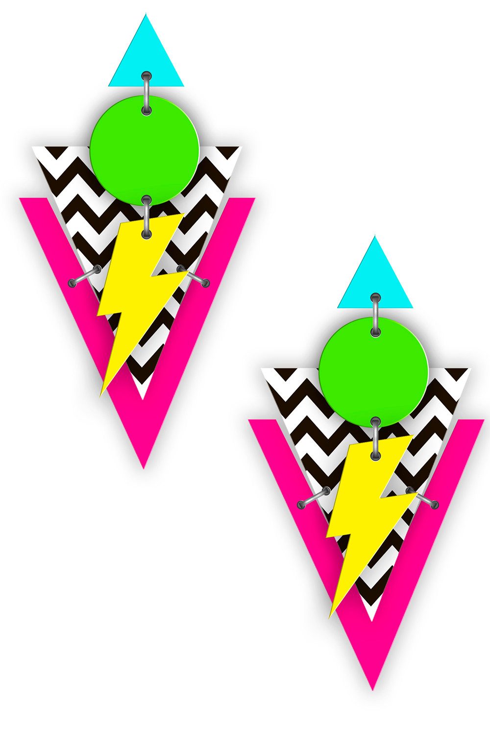 Fiestas Guirca Kostüm, 80s Ohrschmuck Blitzmuster Neonfarben Karneval Vintage Retro Fashion A