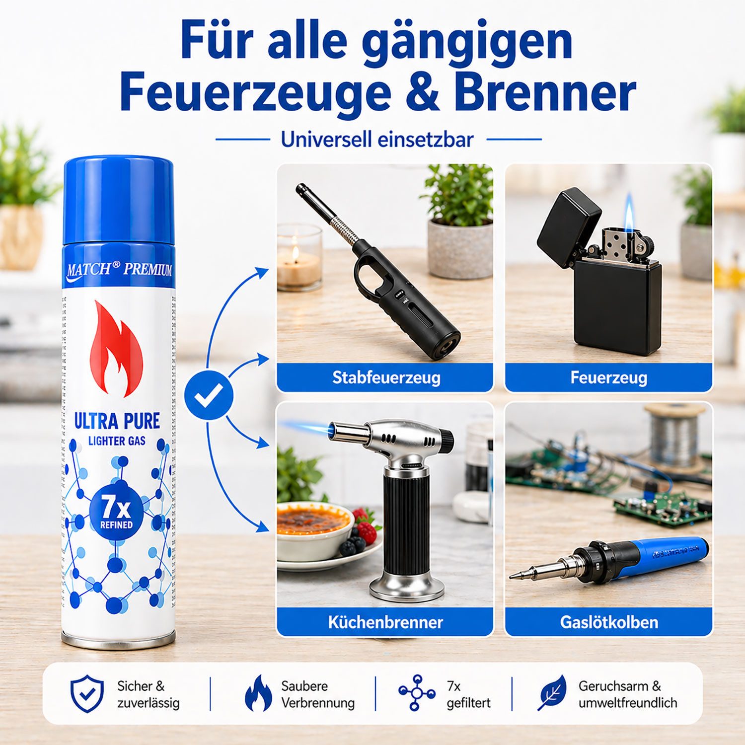 Silver Match Feuerzeug Feuerzeuggas Ultra Pure, 300ml (1-St), Butangas, Nachfüllgas, für Flammbierbrenner, Feuerzeuge