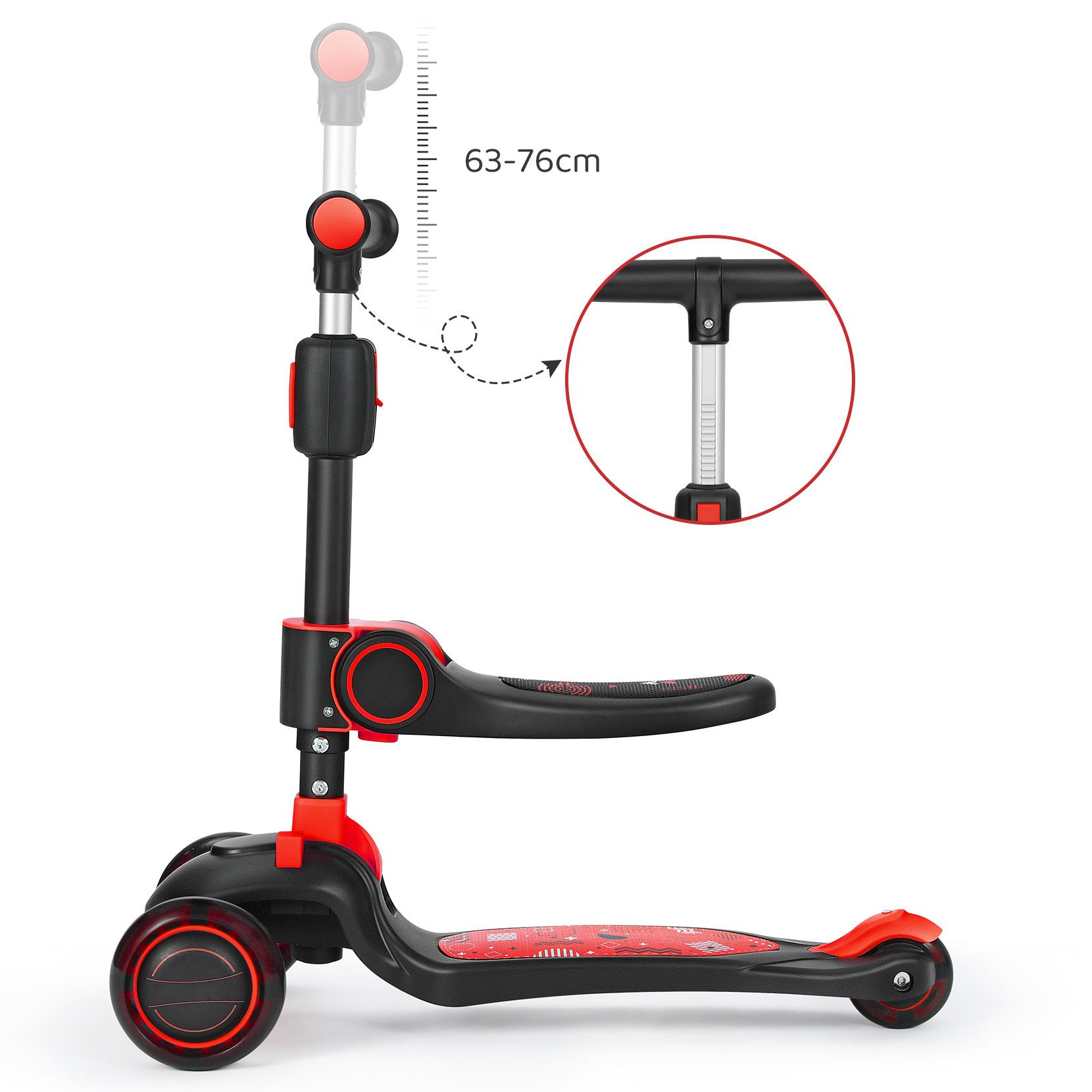 OUNUO Dreiradscooter 1009 Kinderroller mit LED und Sitz, höhenverstellbar, für 2 Jahren ab