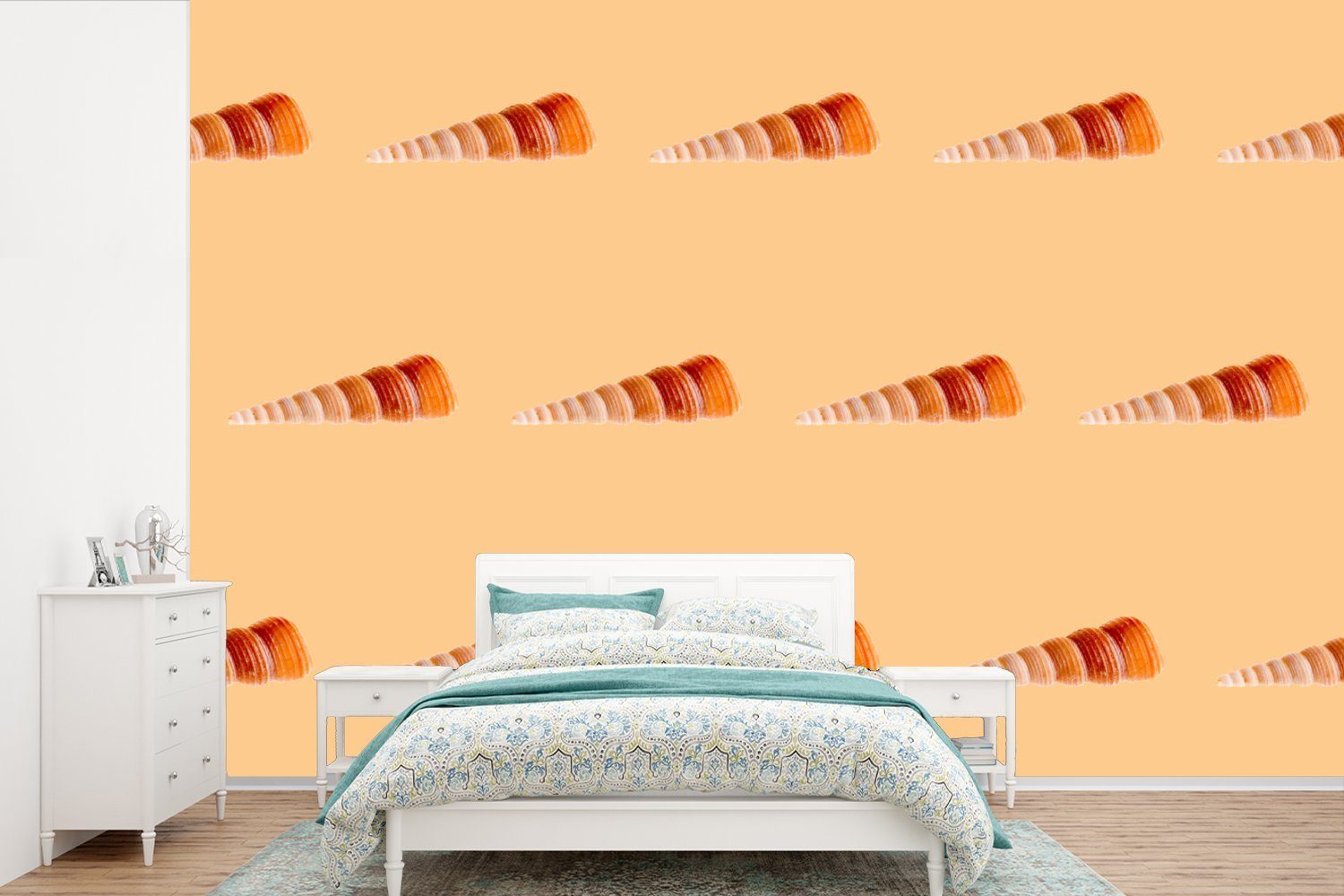 MuchoWow Wallpaper St), Vinyl Muscheln Schlafzimmer, - Muster Orange, Kinderzimmer, Matt, für bedruckt, Fototapete (6 Tapete Wohnzimmer, -