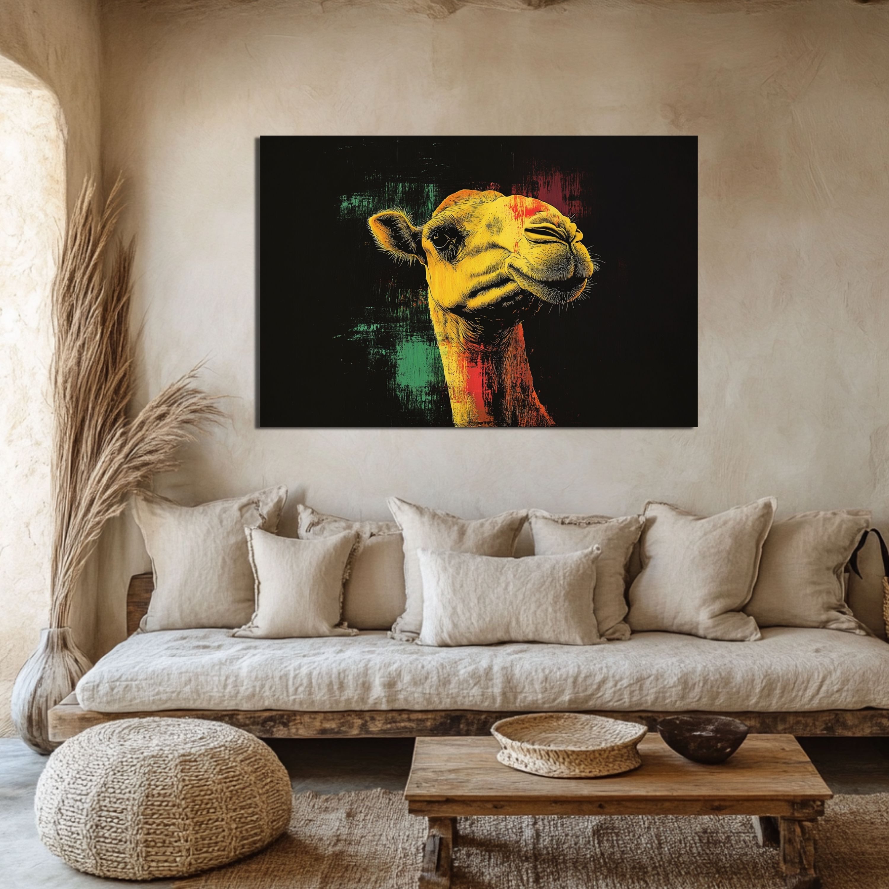 DARO Design Leinwandbild Modern Abstrakt Wandbilder XXL Wandbild Wand Deko Leinwand Bilder, (Kamel Warhol Glitch - Bild groß Wohnzimmer Schlafzimmer Küche Esszimmer Einteilig Querformat Fotodruck Leinwände Wanddeko Abstrakte Kunst Boho), 40x30cm