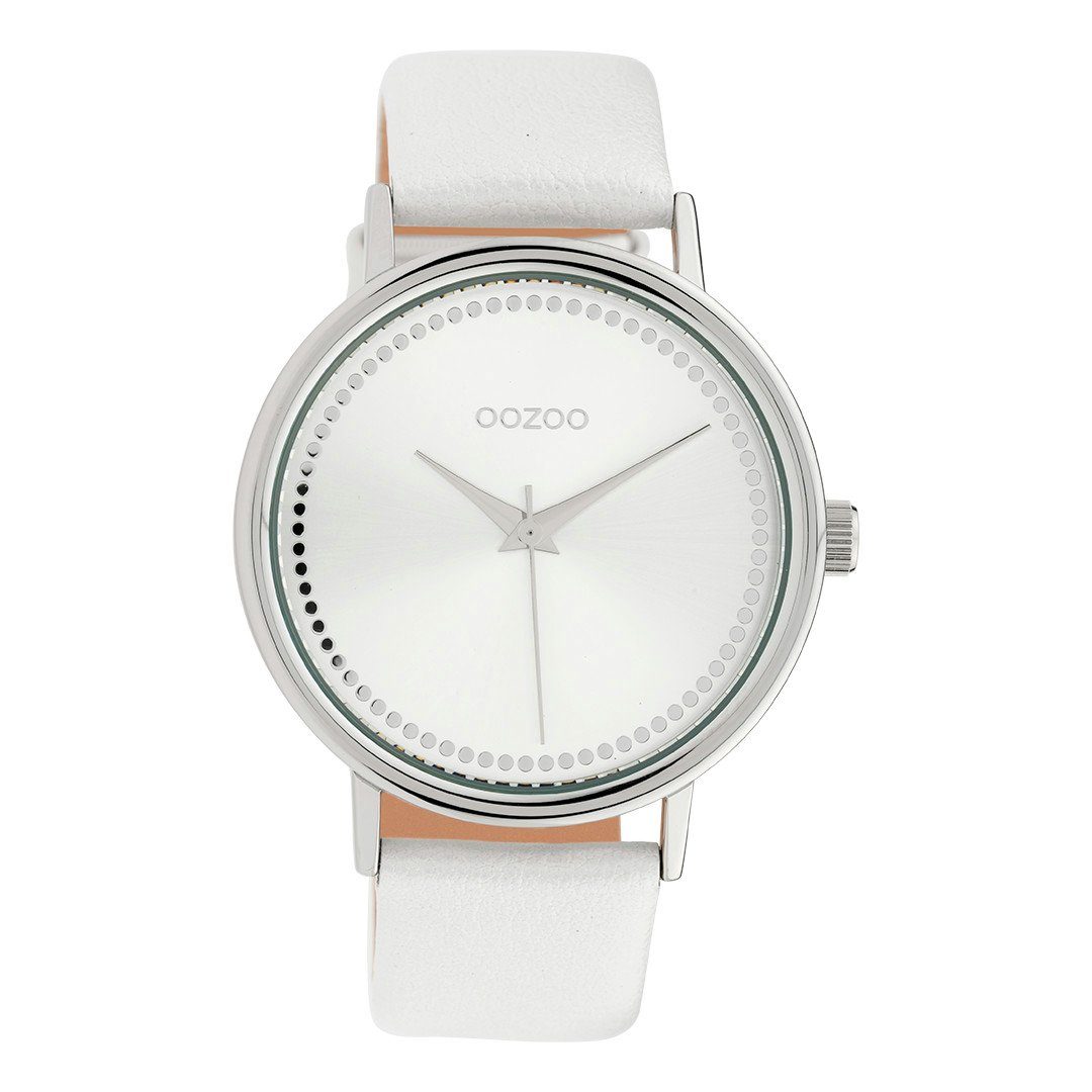 weiß, Oozoo Damen Armbanduhr 42 rund, Weiss OOZOO Fashion, C10149 Quarzuhr Timepieces, Lederband mm Damenuhr 42mm), Oozoo Damen Lederarmband Armbanduhr (ca. OOZOO Uhr groß