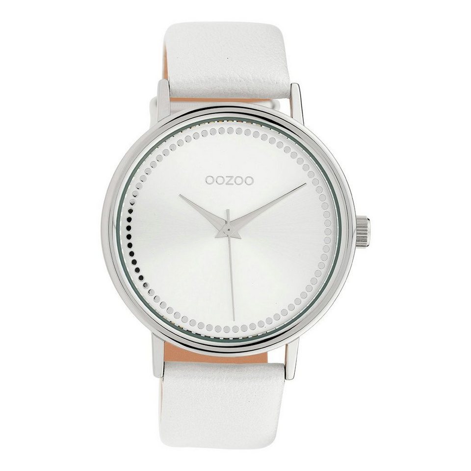 OOZOO Quarzuhr Oozoo Damen Armbanduhr OOZOO Timepieces, Damenuhr rund, groß  (ca. 42mm), Lederarmband weiß, Fashion, Oozoo Damen Uhr Armbanduhr C10149  Weiss Lederband 42 mm