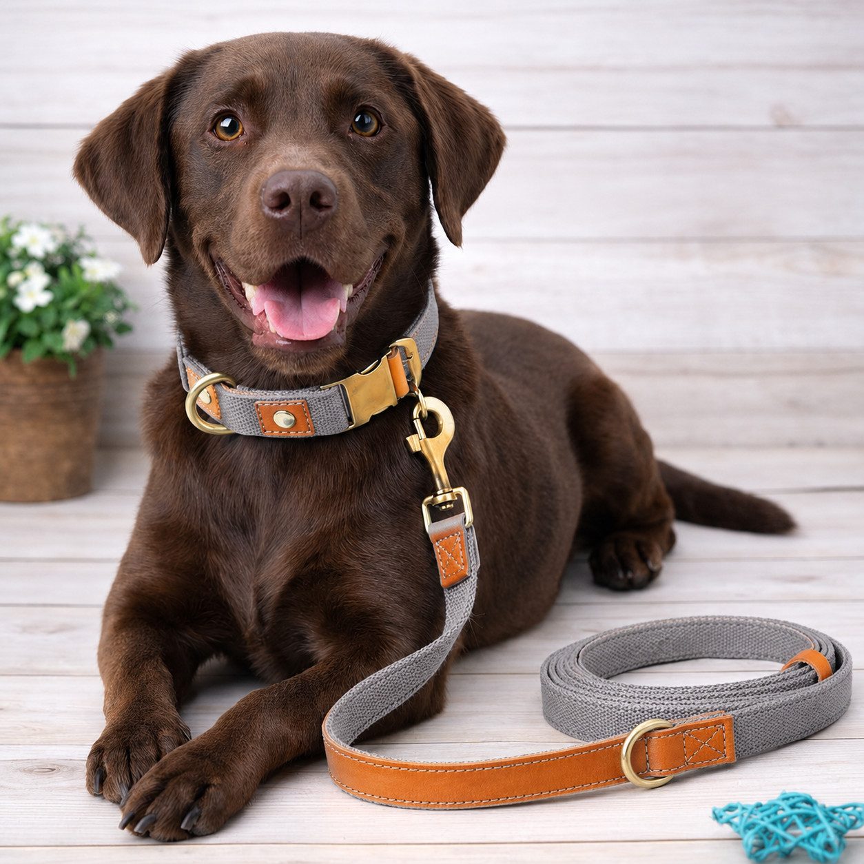 Illes-Laedchen Hunde-Halsband hochwertiges Hundehalsband & Hundeleine Set aus Nylon mit Leder, – Verstellbares Hunde Set in verschiedenen Größen & Farben