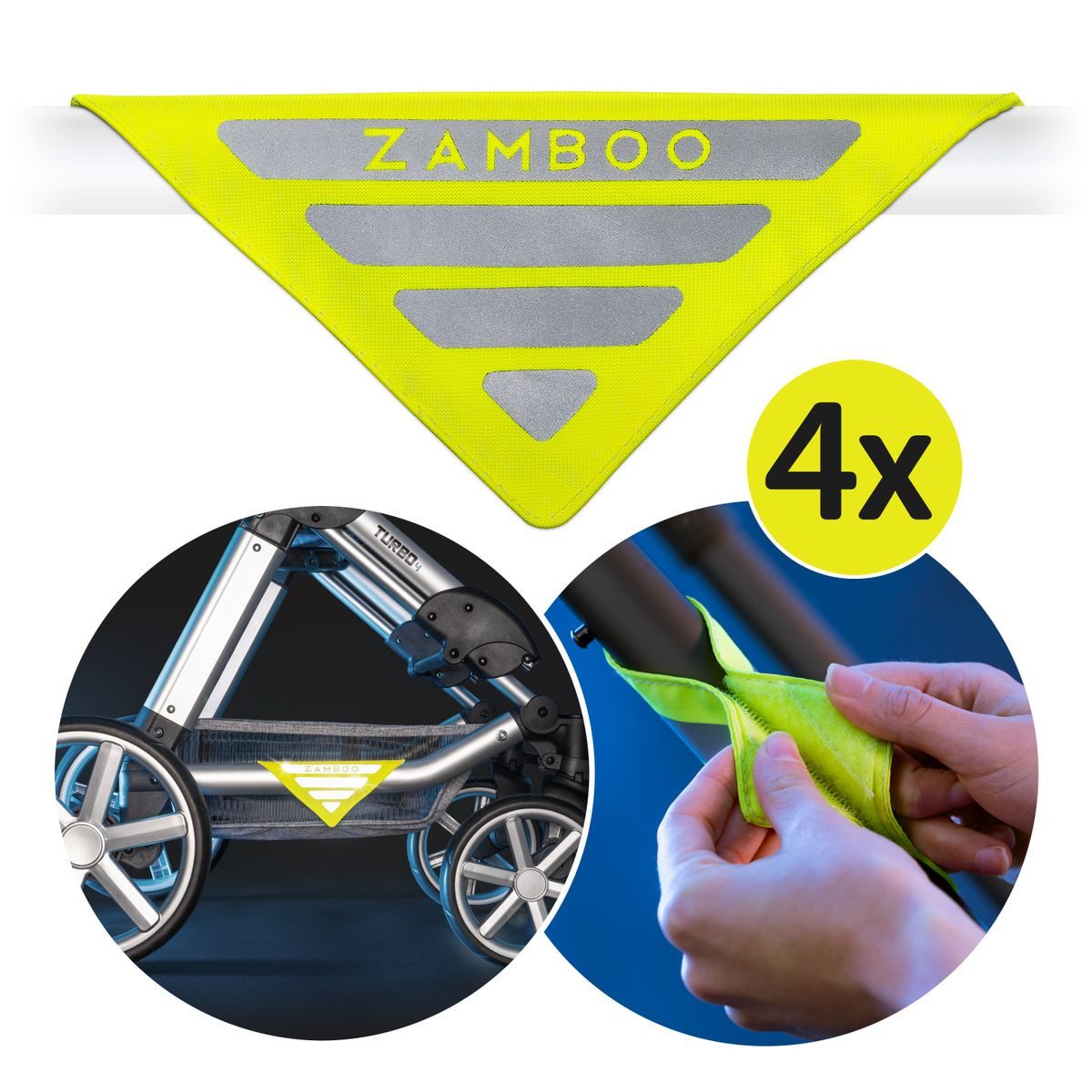 Zamboo Kinder-Buggy Universal - Gelb, 4er Pack Universal Kinderwagen Reflektoren für Buggy, Sportwagen