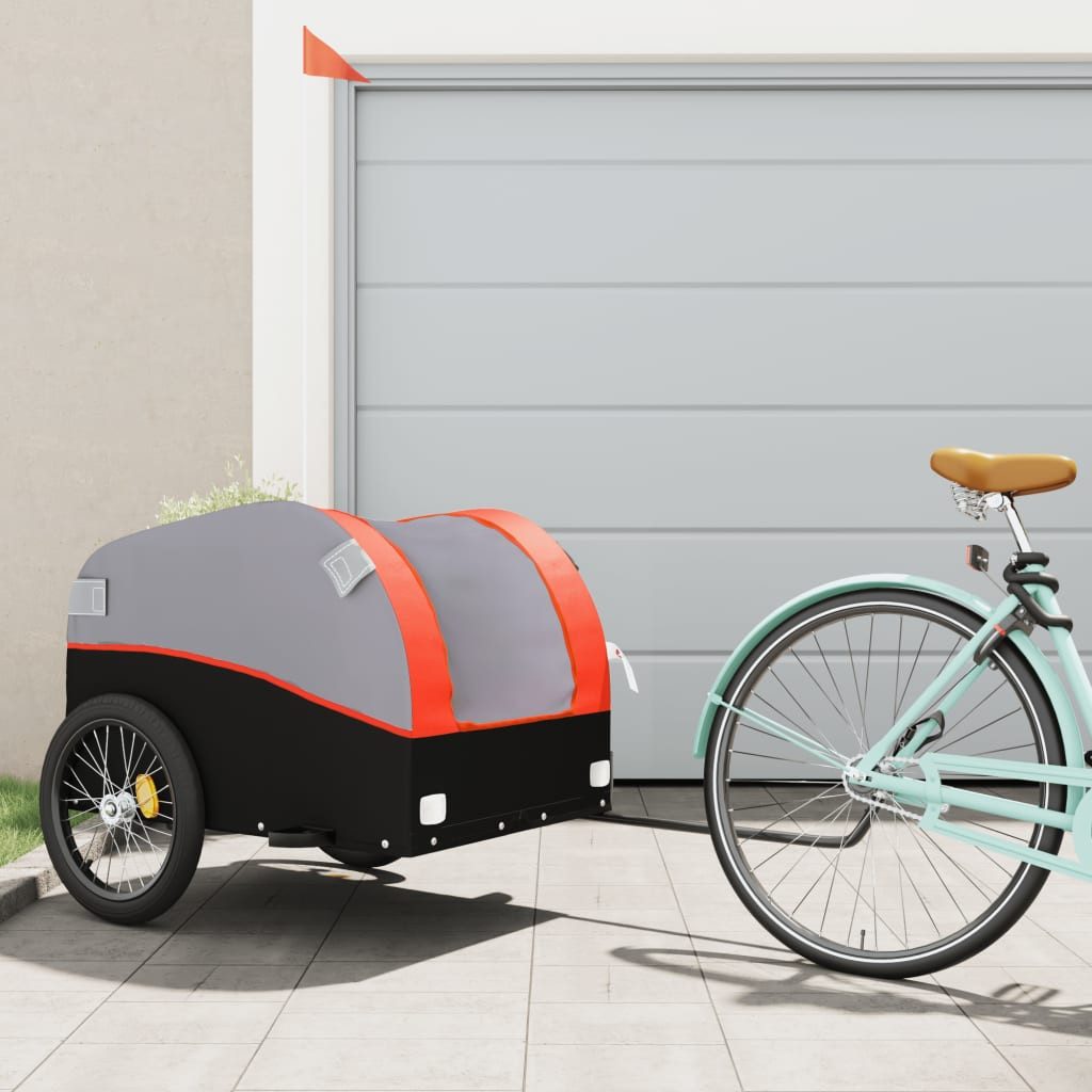 vidaXL Fahrradlastenanhänger Fahrradanhänger Schwarz und Orange 45 kg Eisen