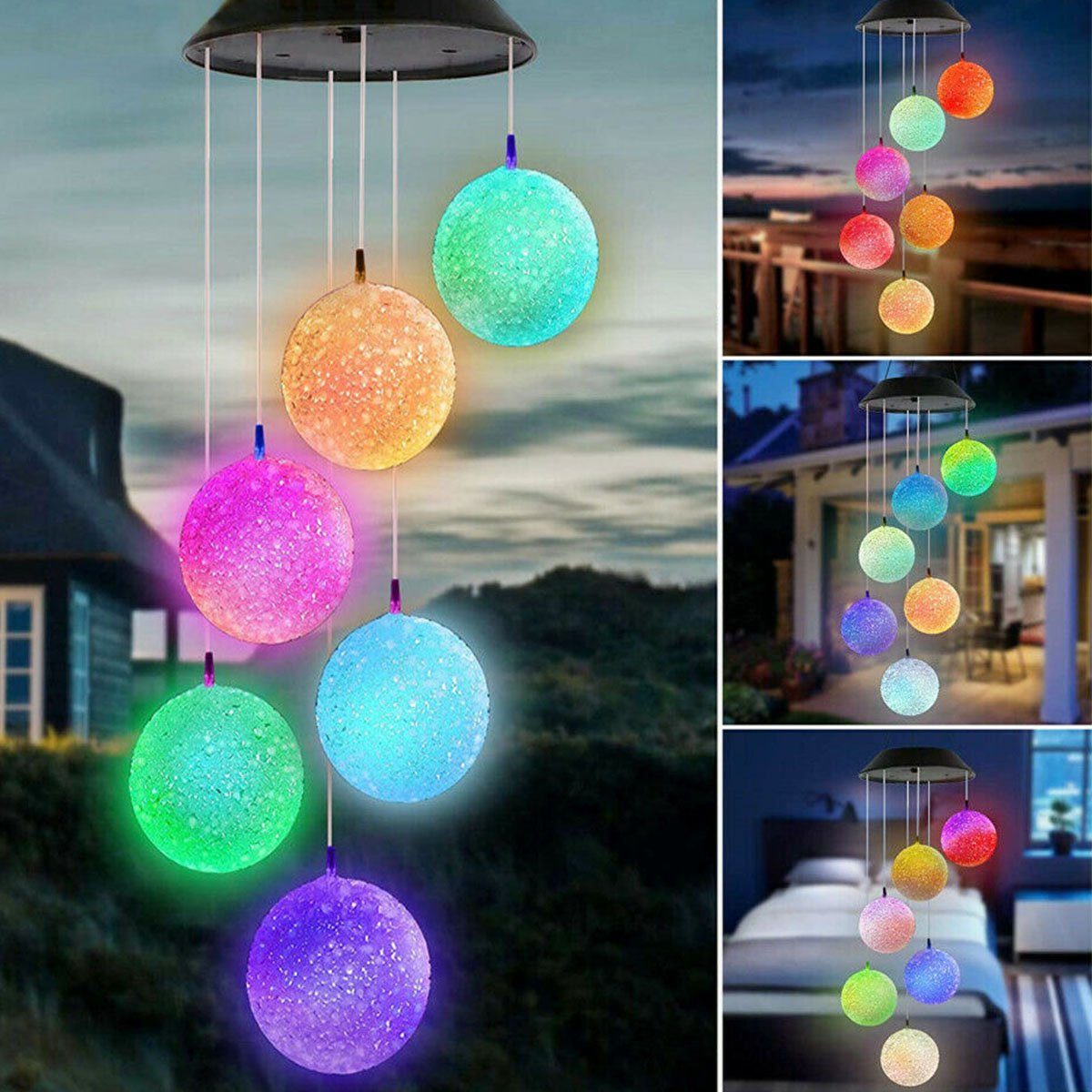 oyajia Windspiel Solar Windspiel Glockenspiele Muttertagsgeschenk Dekor Lamp, LED Light, LED Solar Wind Chime Light Spiral Spinner Color Changing Garden Lamp