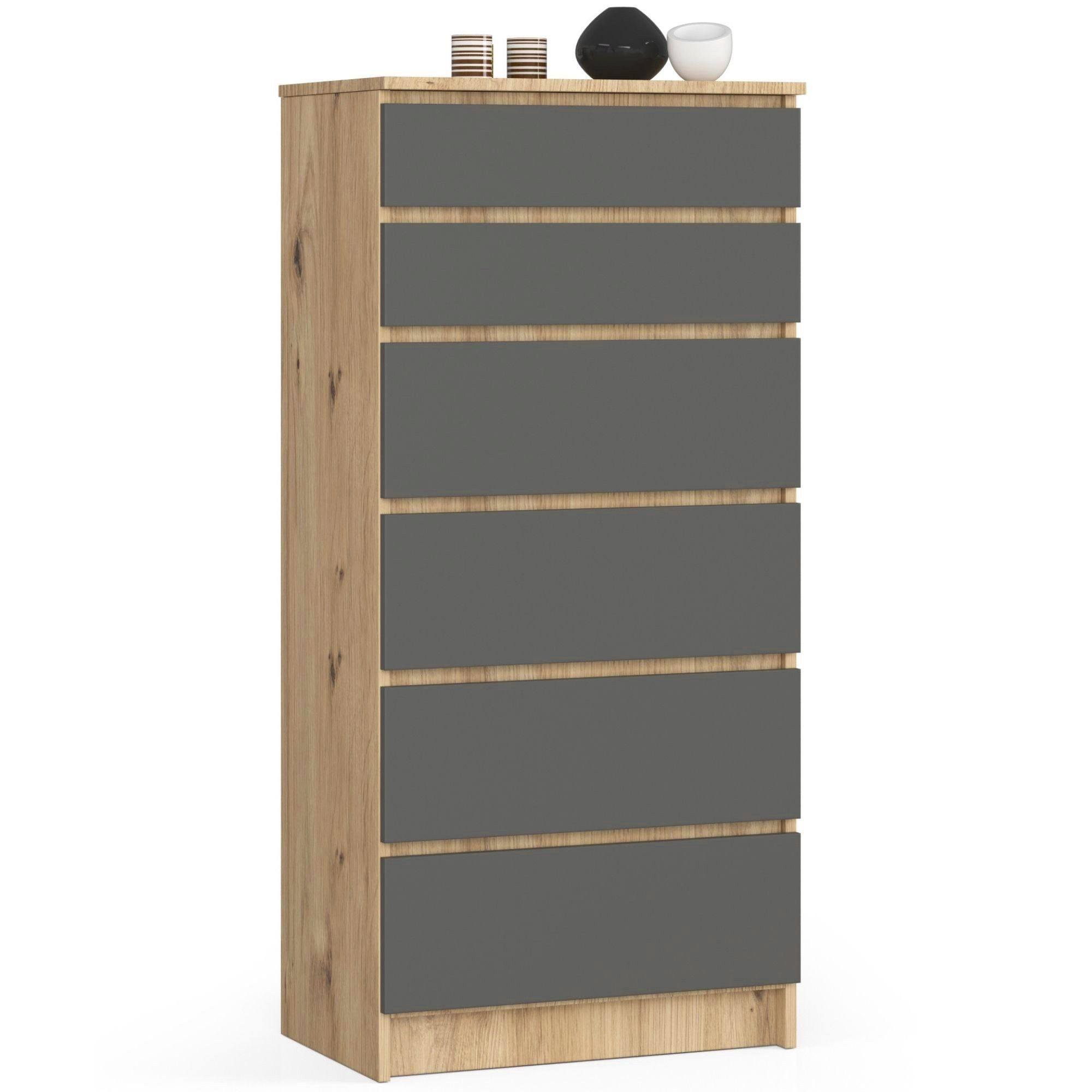 Kommode mit 6 Schubladen 60 cm breit Holz Schrank