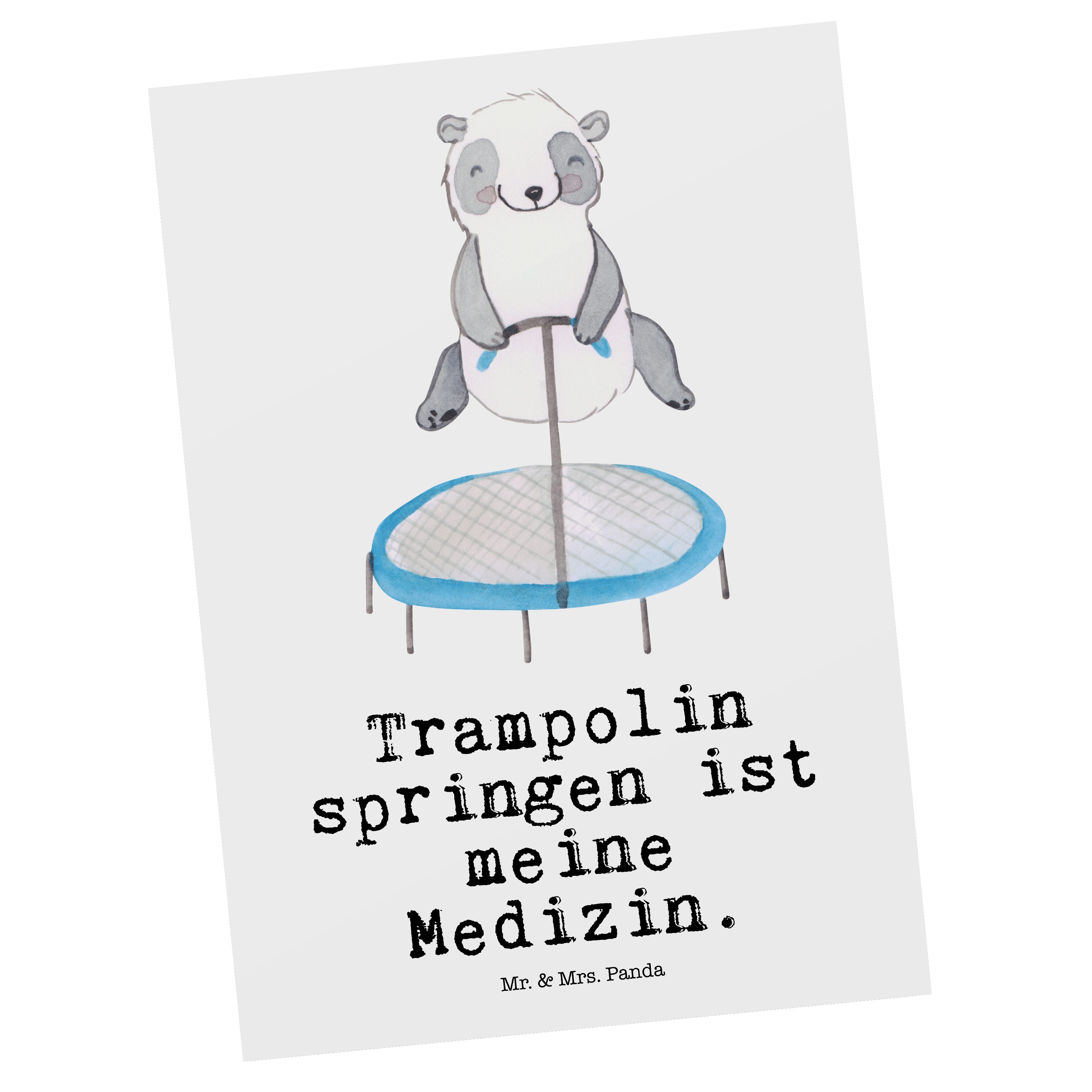 Mr. & Mrs. Panda Postkarte Panda Trampolin springen Medizin - Weiß - Geschenk, Dankeskarte, Kart